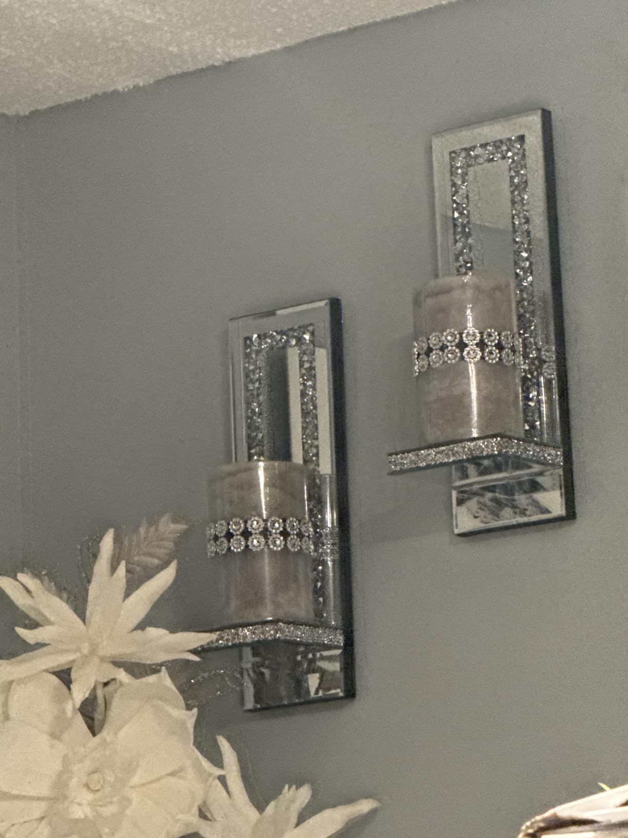 Mirrored Wall Candle Sconces Holder Set of 2, Wall Decor Living Room customer photo 2