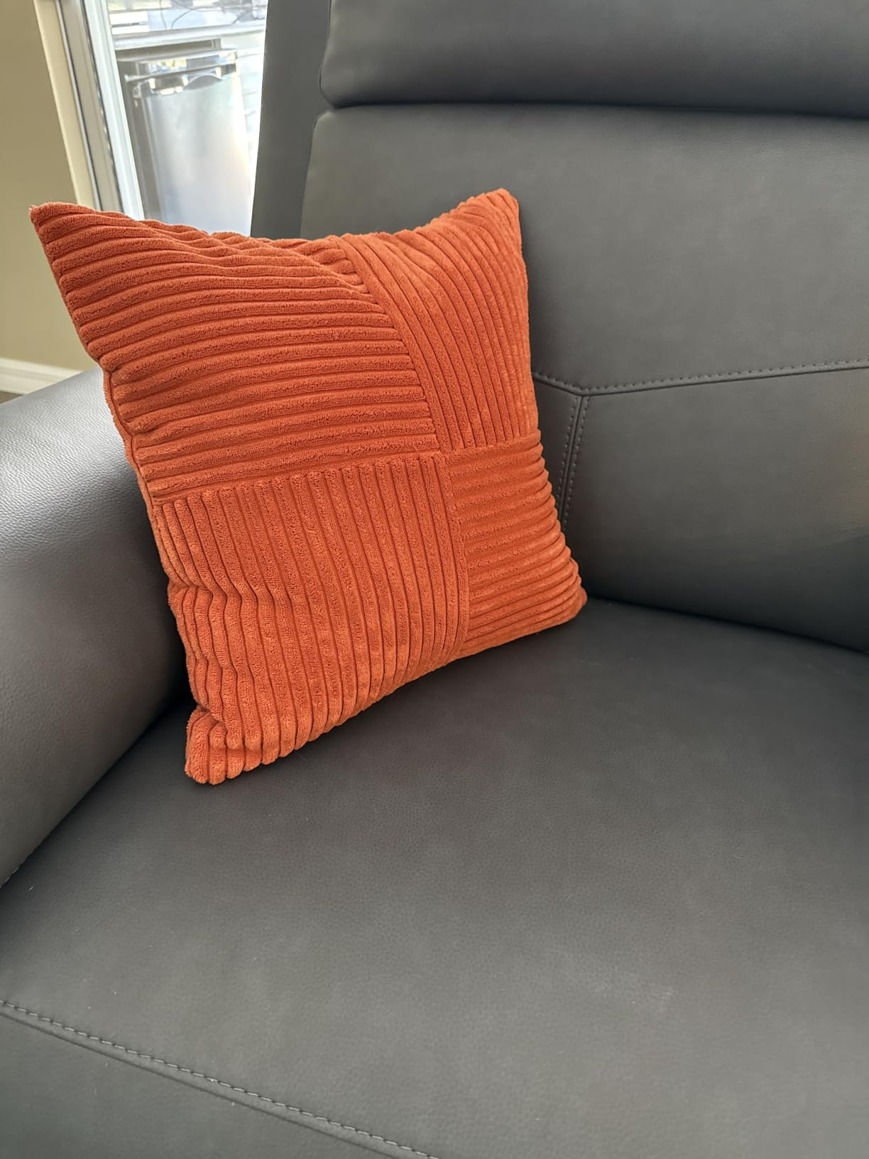 Fancy Homi 2 Packs Rust Boho Decorative Throw Pillow Covers 18x18 Inch for Couch Bed Sofa, Farmhouse Fall Home Decor, Soft Corss Corduroy Patchwork Textured Terracotta Accent Cushion Case 45x45 cm customer photo 2