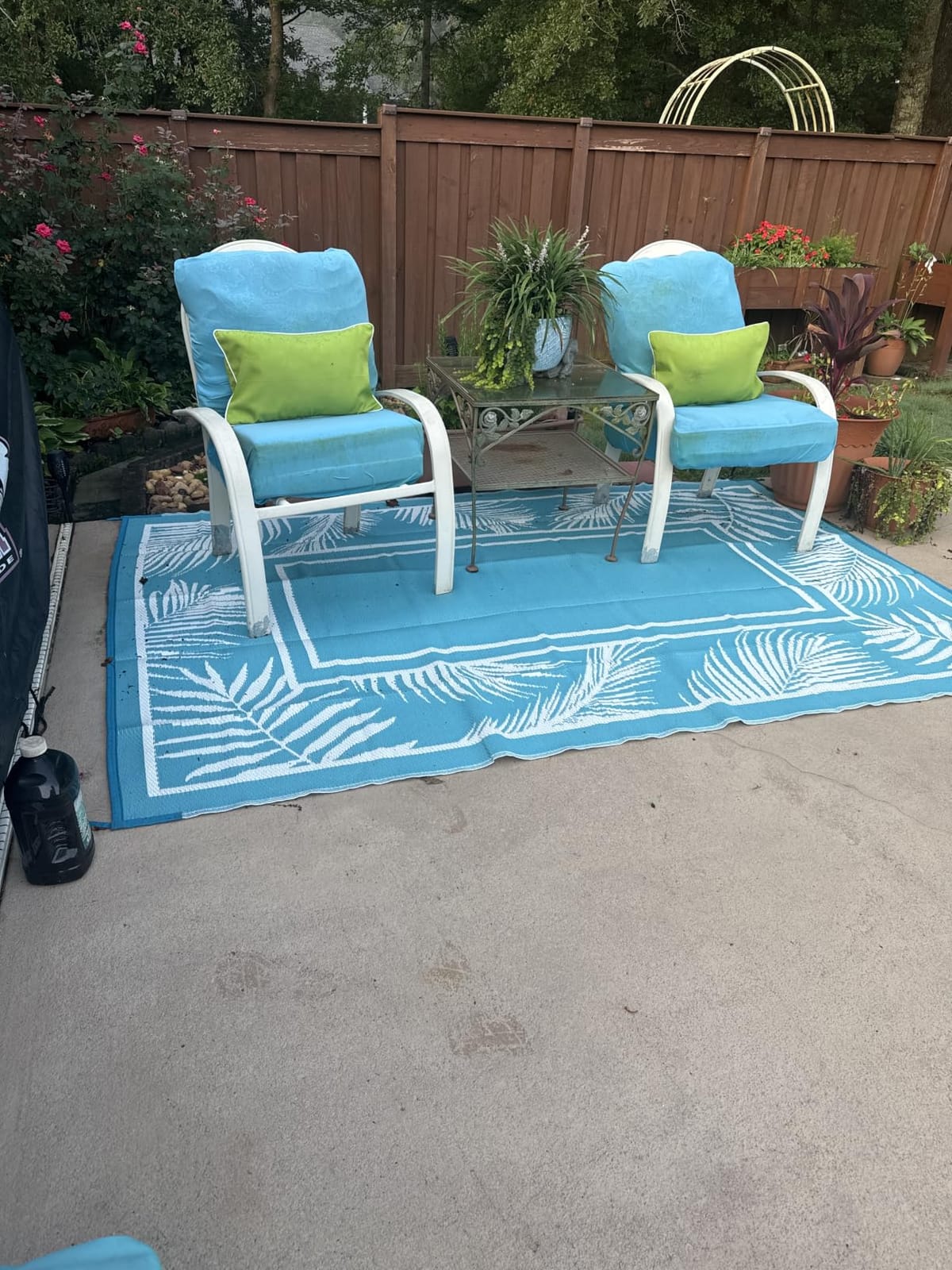 Bsmathom Waterproof Outdoor Rug 9x12ft Large Reversible Boho Plastic Straw Patio Deck Camping Rugs, Indoor Outdoor Portable RV Mat Carpet for Outside, Porch, Balcony, Backyard, Beach, Pool, Teal customer photo 1