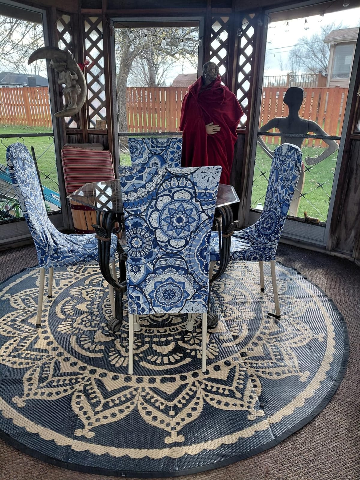 Bsmathom Waterproof Outdoor Rug 9x12ft Large Reversible Boho Plastic Straw Patio Deck Camping Rugs, Indoor Outdoor Portable RV Mat Carpet for Outside, Porch, Balcony, Backyard, Beach, Pool, Teal customer photo 2