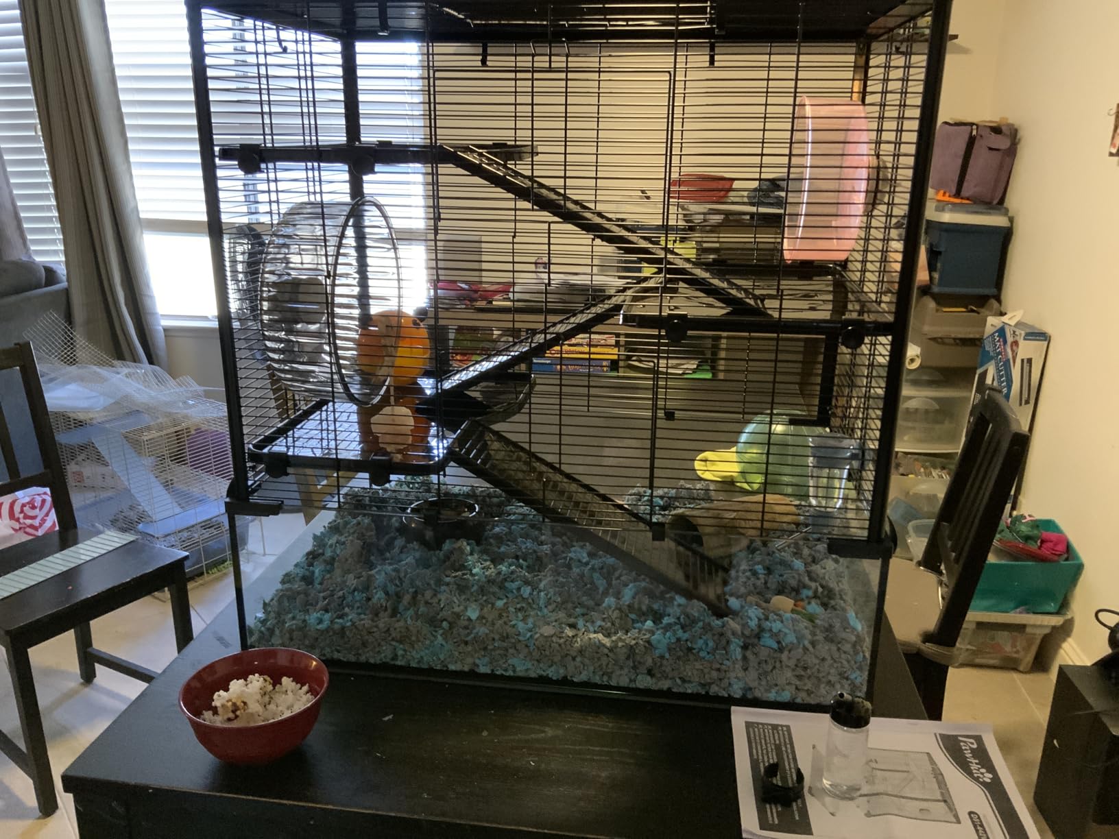 PawHut Large Hamster Cage with Deep Tempered Glass Bottom, 3 Tiers Hamster Tank with Running Wheel, Hut, Water Bottle, Dish, Rat Cage for Syrian, Dwarf, Gerbils, Mouse, 23.5