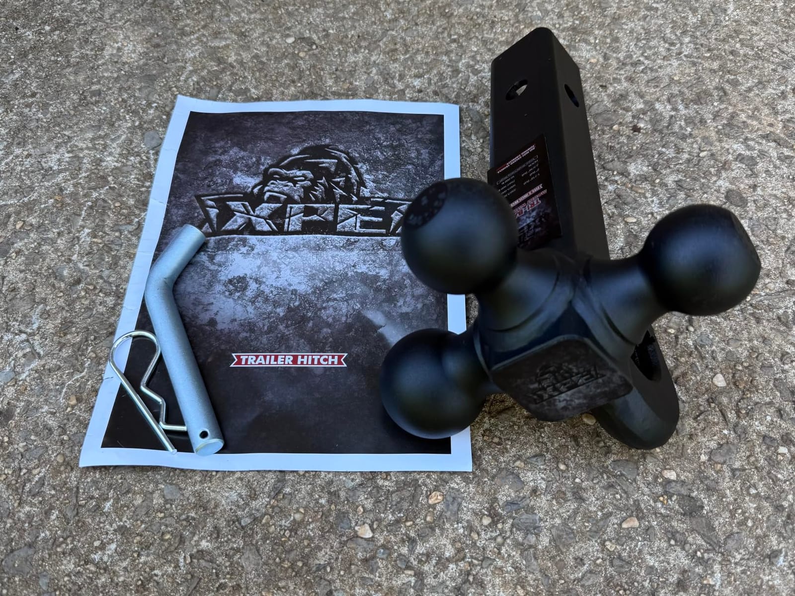 XPE Tri Ball Trailer Hitch Mount with Hook Fits 2 Inch Receiver Matte Black | 3-in-1 Tow Hitch with 1-7/8