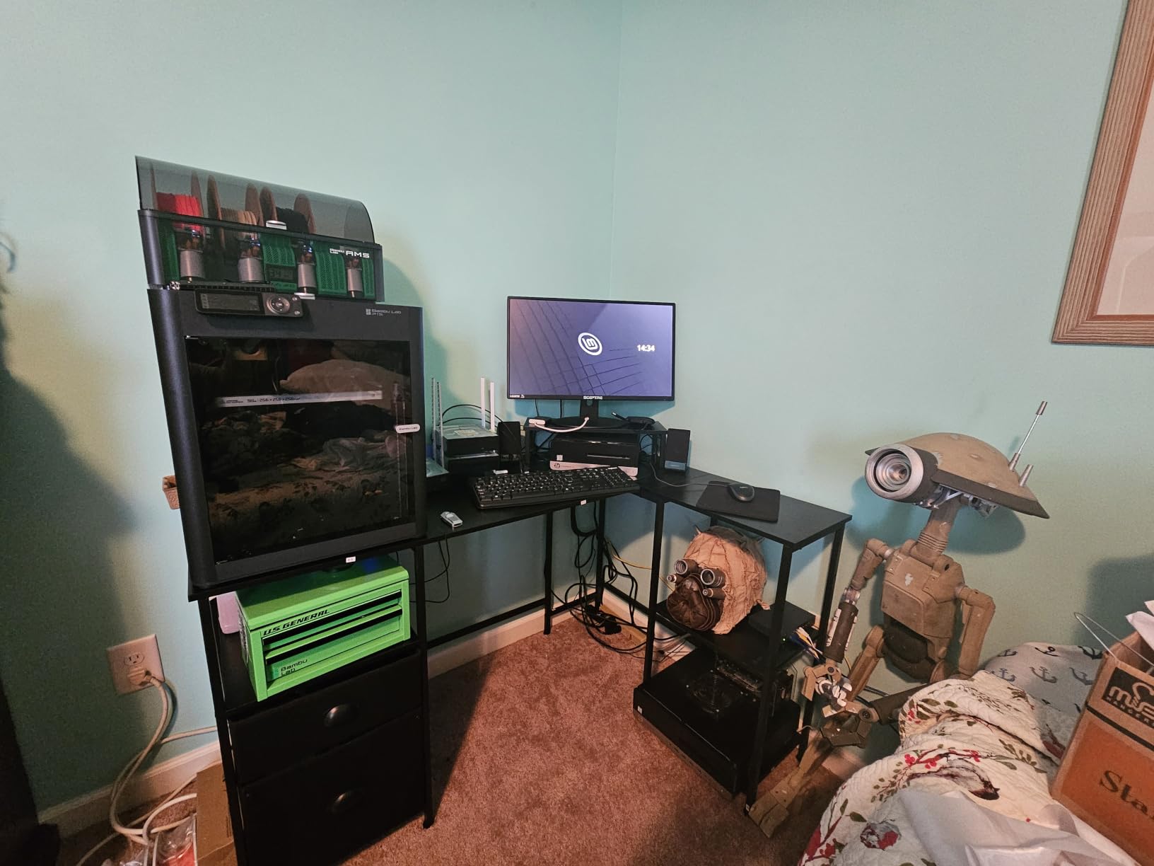Furologee 66” L Shaped Desk with Power Outlet, Reversible Home Office Desk with File Drawer, 2 Monitor Stands, Storage Shelves, Corner Computer Table for Gaming, Writing, Rustic Brown customer photo 1
