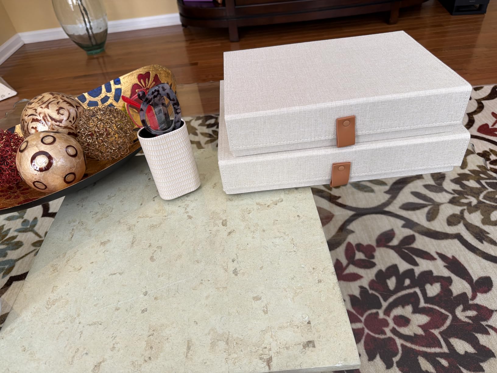 ZICOTO Decorative Photo Storage Boxes with Lids - Set of 2 Linen Organizers customer photo 1