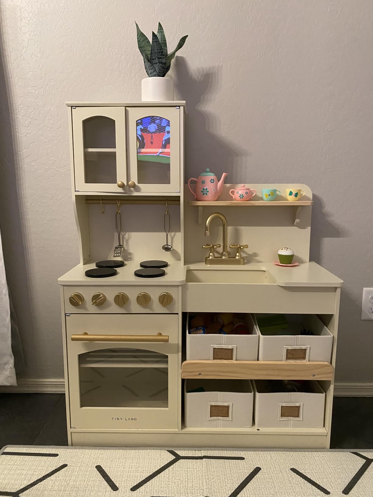 Tiny Land Wooden Play Kitchen for Kids with Toy Storage for Pretend Play | Built-In Cabinets, Felt Bins & Cookware Accessories Make Cleanup Easy While Encouraging Organizational Skills customer photo 1