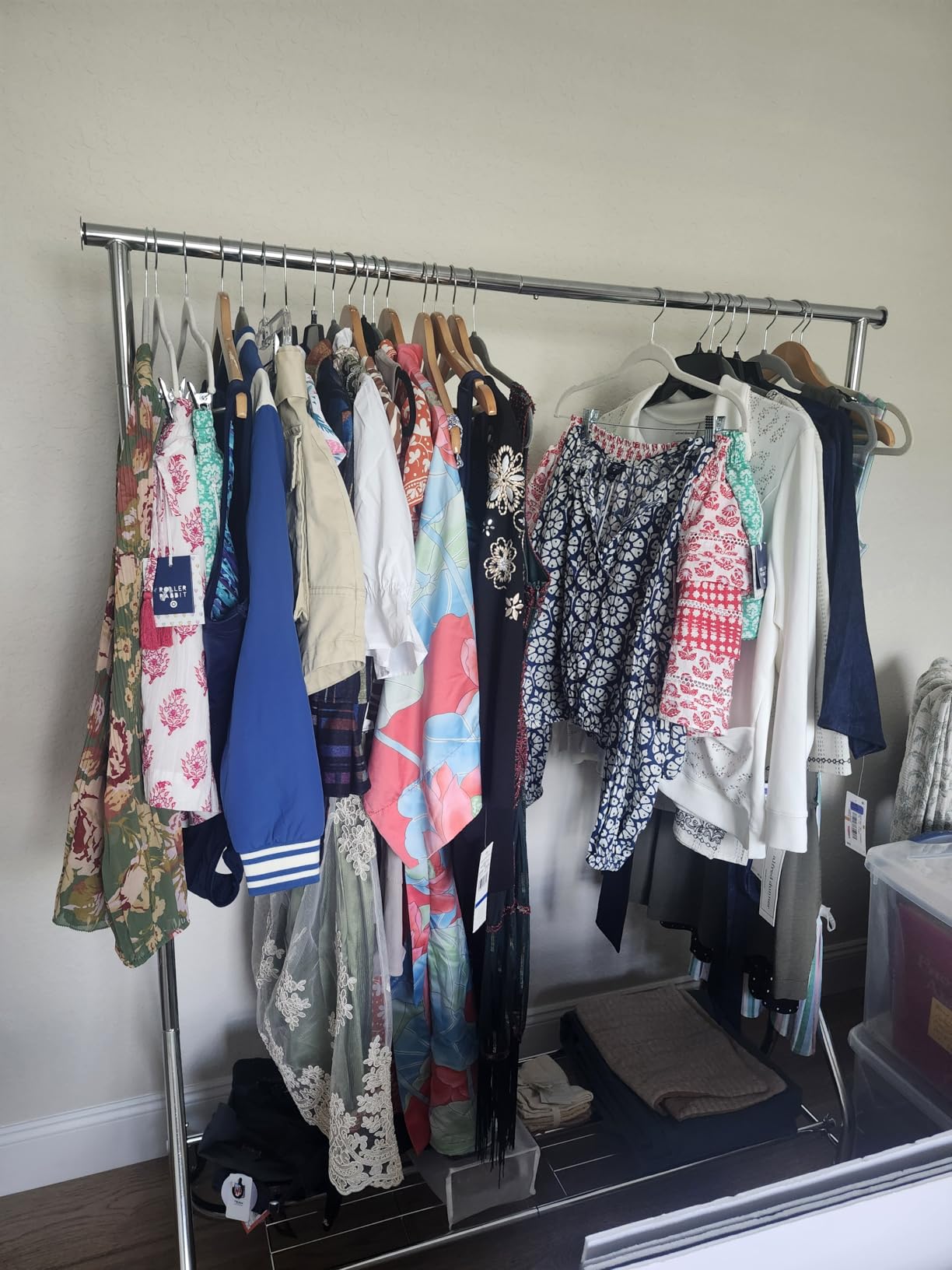 HYSEYY Heavy Duty Clothes Rack Load 450 LBS, Metal Garment Rack, Standing Rolling Clothing Rack for Hanging Clothes with Sturdy Wheels & Shelves, Portable Closet Wardrobe Rack,Sliver customer photo 2