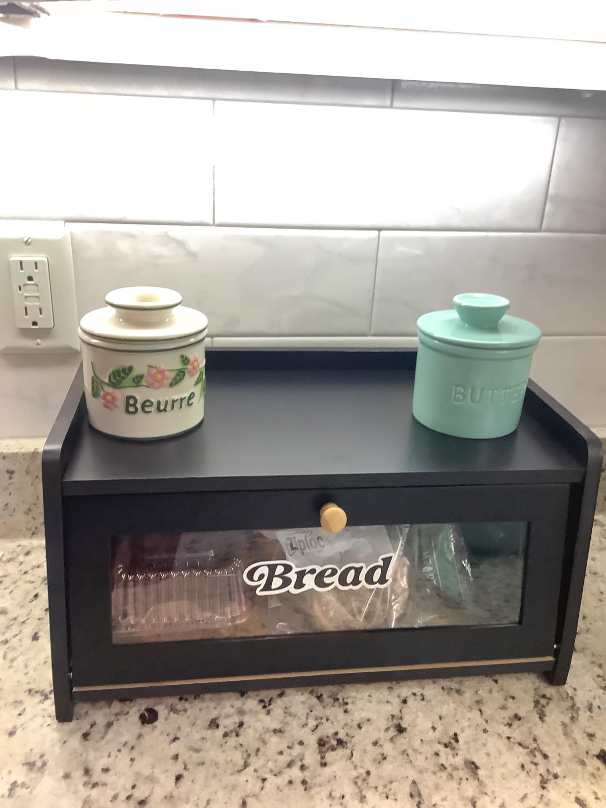 Goozii Bread Box for Kitchen Countertop, 2 Tier Large Breadbox Modern Black customer photo 1