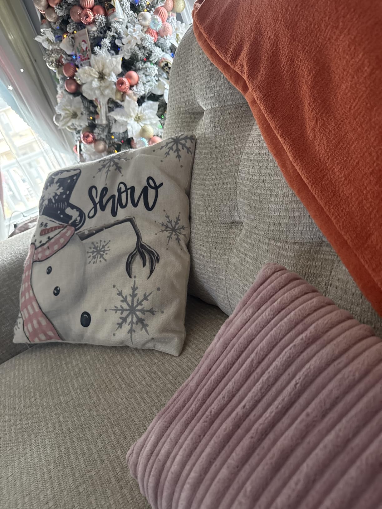 AVOIN colorlife Christmas Snowman Reindeer Gloves Eucalyptus Red Throw Pillow Covers, 18 x 18 Inch Winter Holiday Stripes Cushion Case Decoration for Sofa Couch Set of 4 customer photo 1