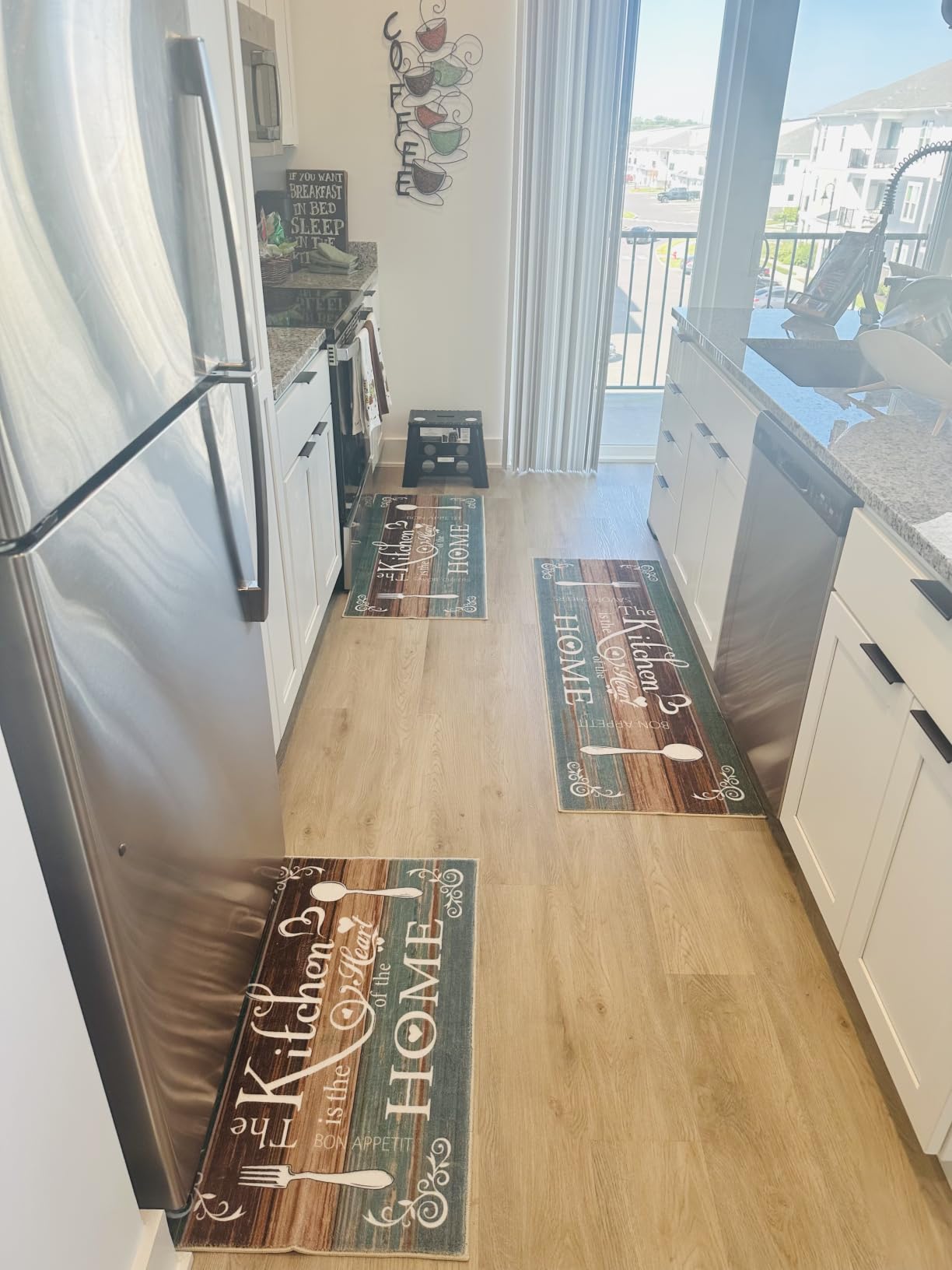Vaukki Boho Kitchen Rug Sets 3 Piece,Teal Washable Kitchen Mat for Floor customer photo 2
