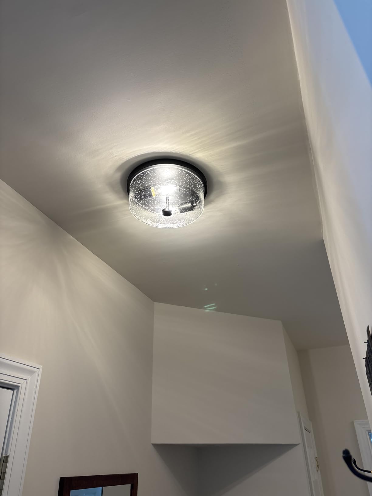 Black Flush Mount Ceiling Light Fixtures, 2-Light Ceiling Mount for Farmhouse with Seeded Glass Lampshade, Industrial Flush Mount Light Fixture Farmhouse for Hallway, Kitchen, Entryway and Foyer customer photo 1
