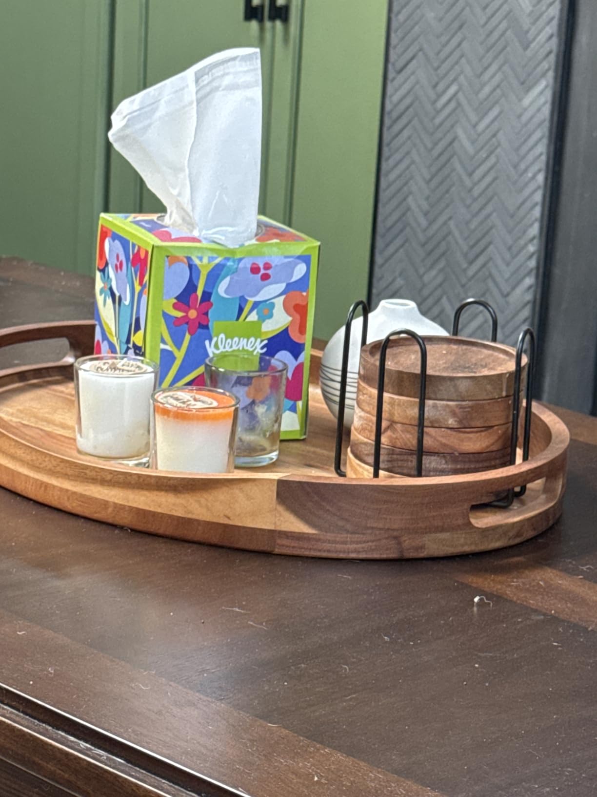 Acacia Wood Serving Tray with Handles - 17
