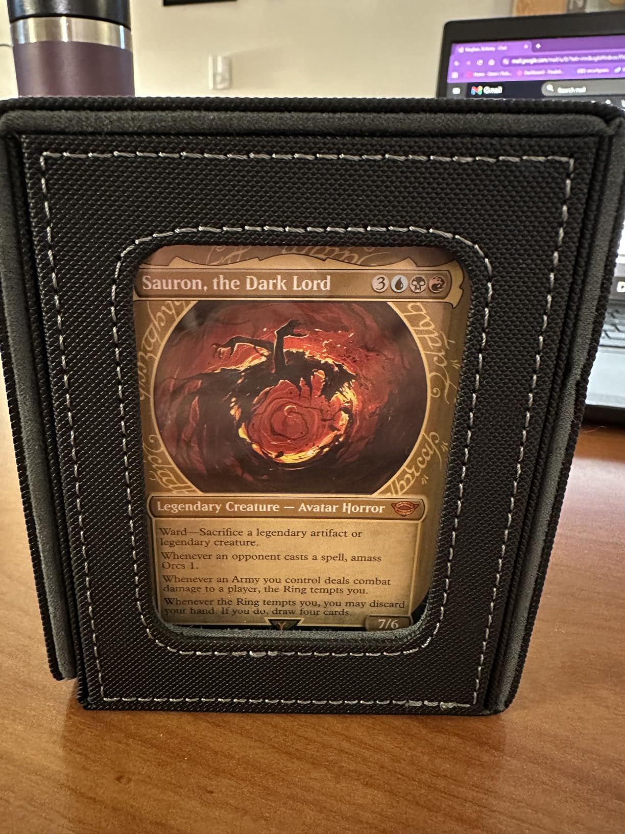 Mage Tech Card Deck Box for MTG Commander - Patented Design, Commander Display, Fits 100 Double-Sleeved Cards, 35pt Card Brick & Dice Tray - Black/Red customer photo 2