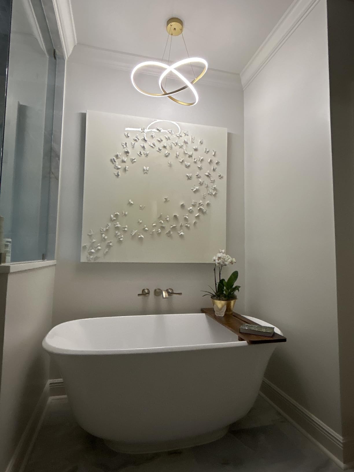 Modern LED Pendant Light Fixture Contemporary Ring Chandelier Nickel with 3000K-6000K Dimmable Remote Control and 79in Height Adjustable for Foyer Living Room Bedroom Dining Room customer photo 1