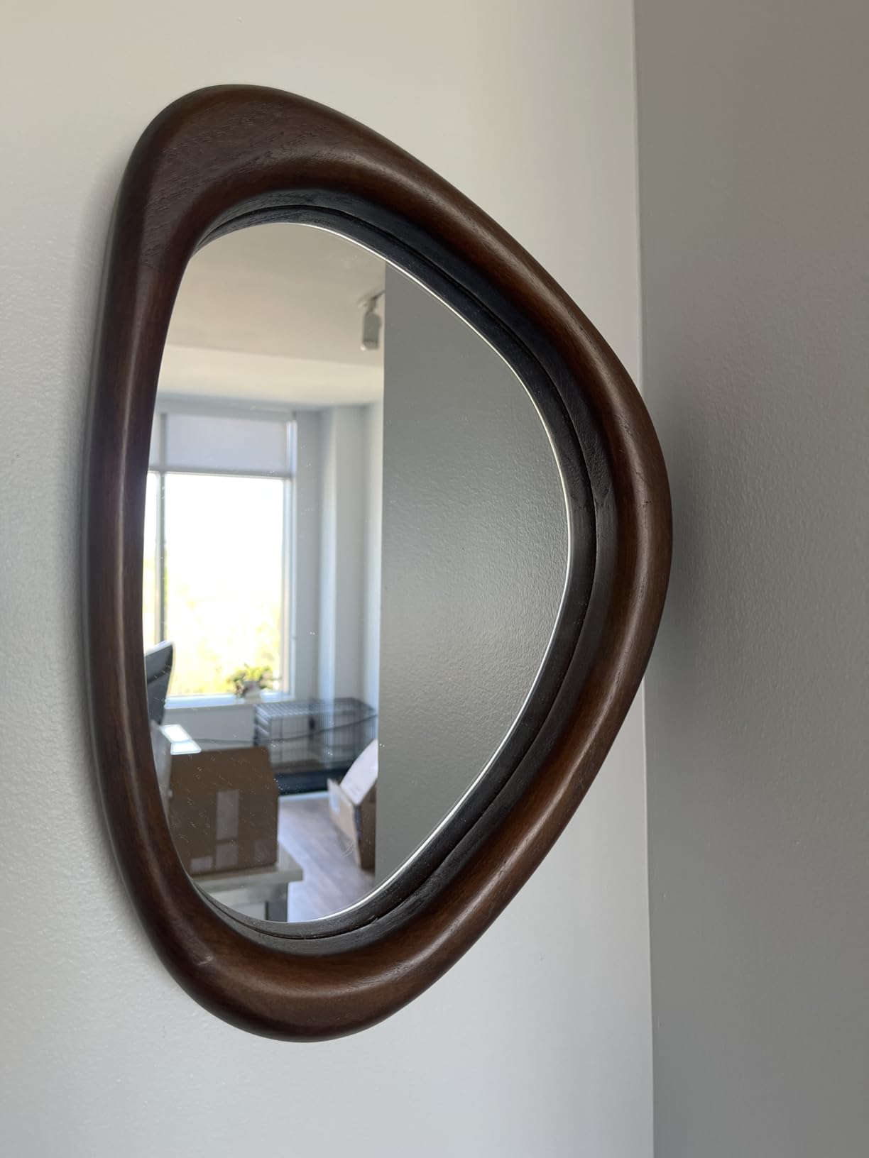 Irregular Wall Mirror, 15*10in Asymmetrical Wood Mirrors, Small Wall Mirror | Hanging Vertically and Horizontally. Mirrors for Wall Decor (Black Walnut) customer photo 1