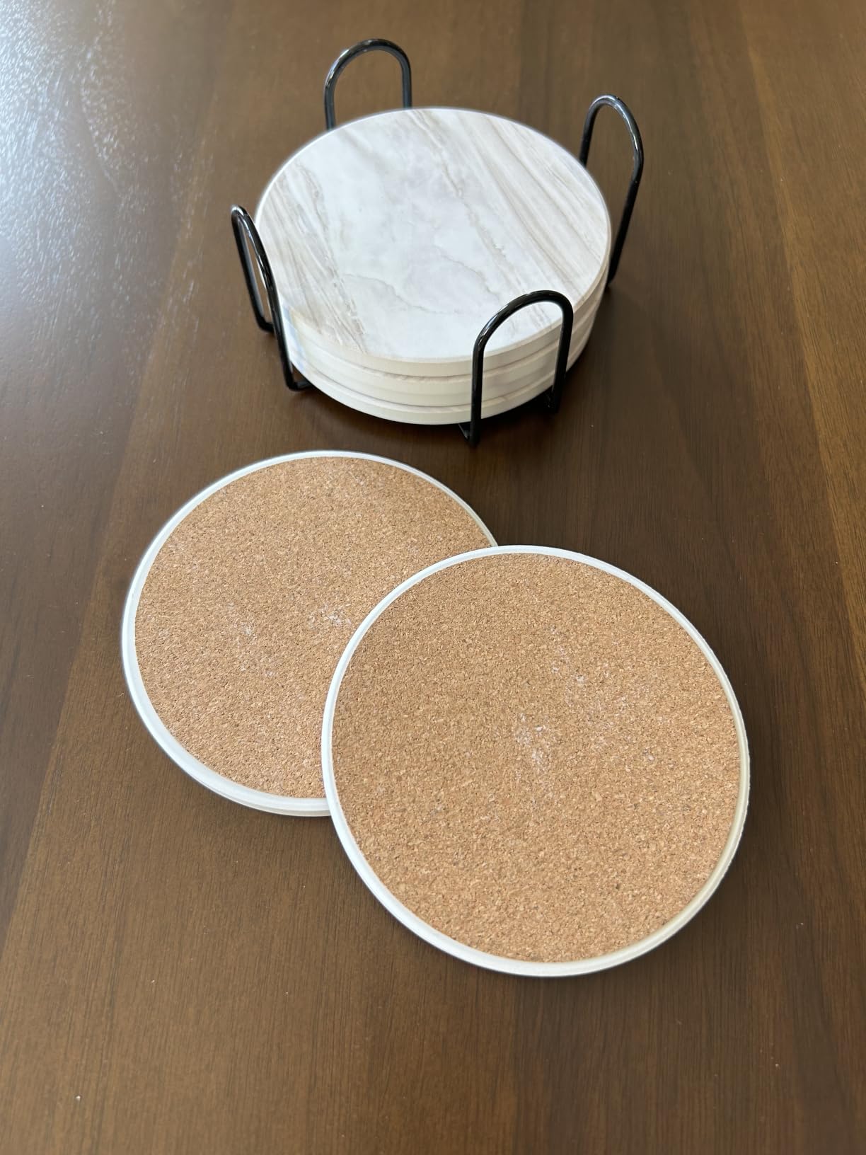 6Pcs Absorbent Coasters Set with Holder,Ceramic Drink Coaster,4 in（A1） customer photo 1