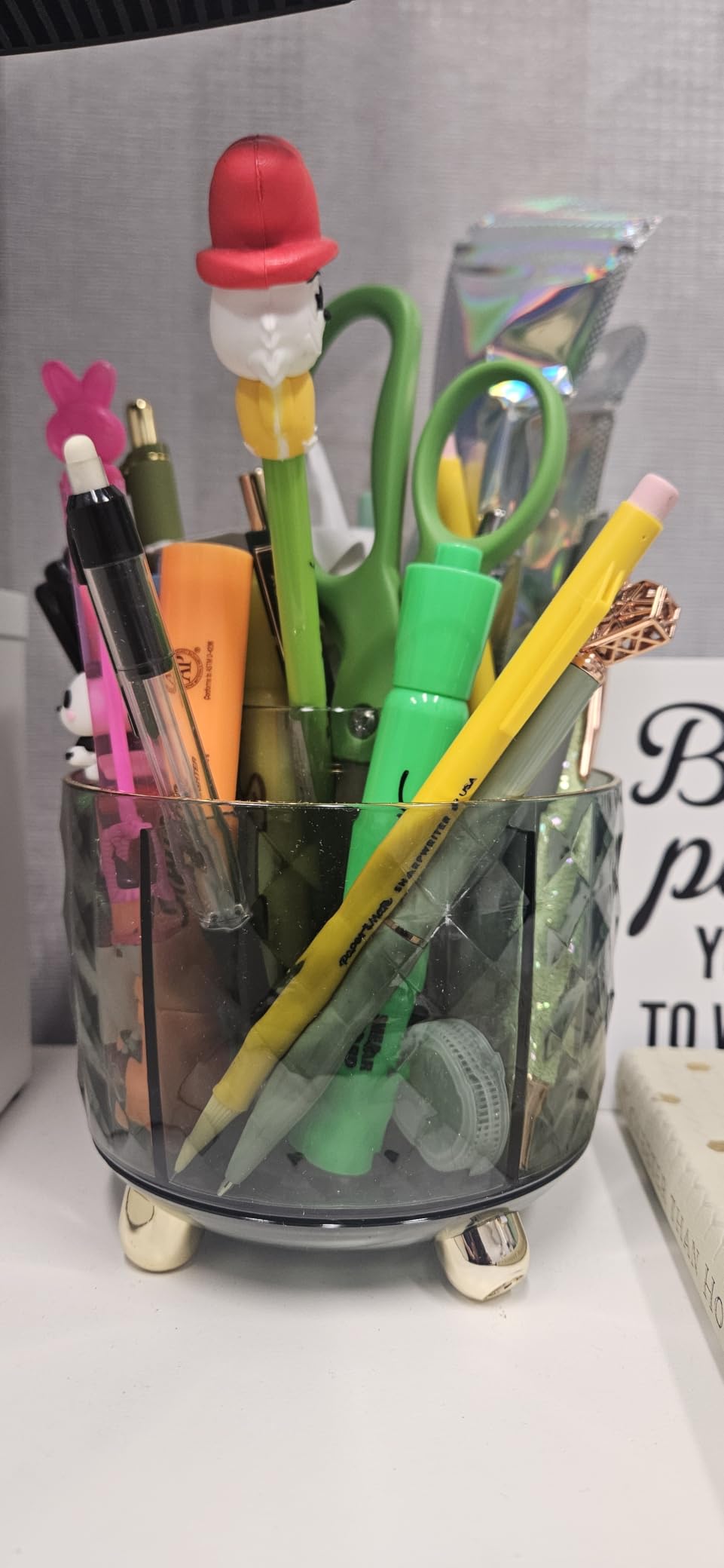 GOTOBA Dark Green Pen Pencil Holder for Desk, 360° Rotating Pen Organizer, Green Office Supplies, Cute Pen Holder, 6-Compartment Pencil Holder Rotating customer photo 1