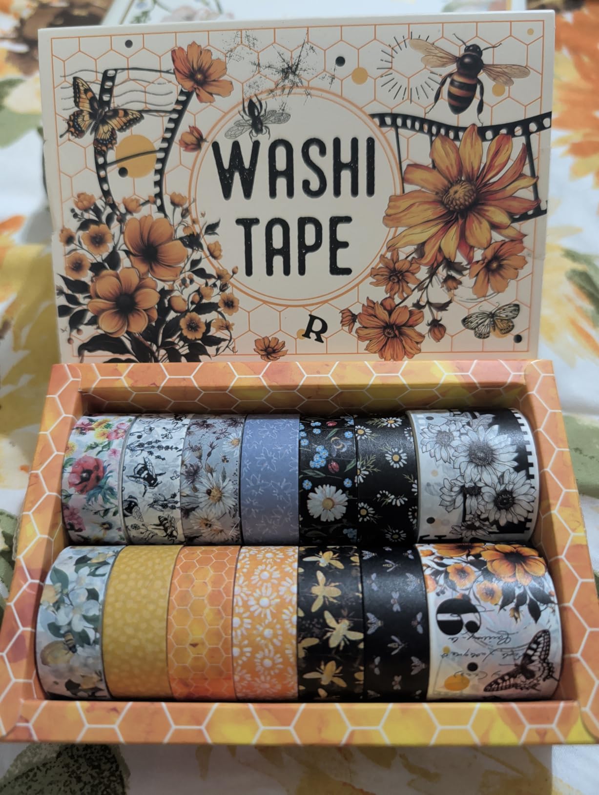 Washi Tape Set 14 Rolls, Vintage Bee Floral Butterfly Botanical Washi Tape, Yellow Black Decorative Tapes for Scrapbooking Supplies, Junk Journal, Bullet Journaling, Art Crafts customer photo 1