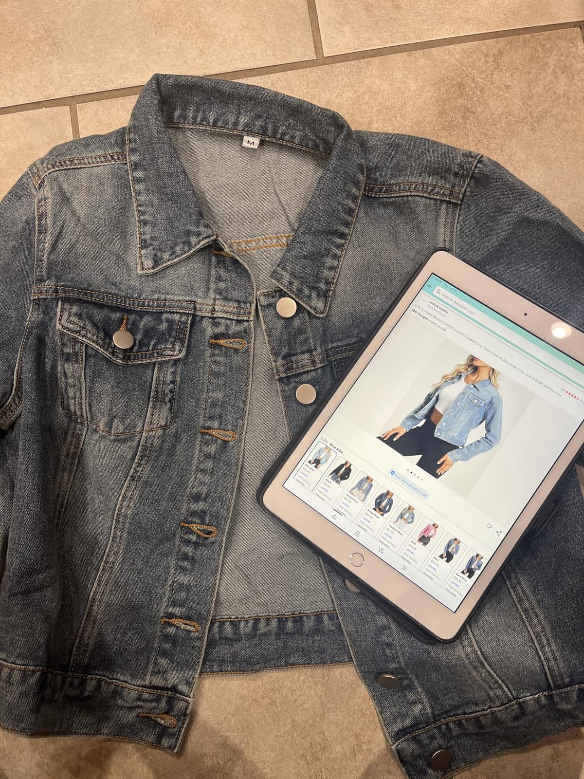 andy & natalie Women's Denim Jackets Cropped Long Sleeve Basic Button Down Crop Jean Shacket with Pockets customer photo 2