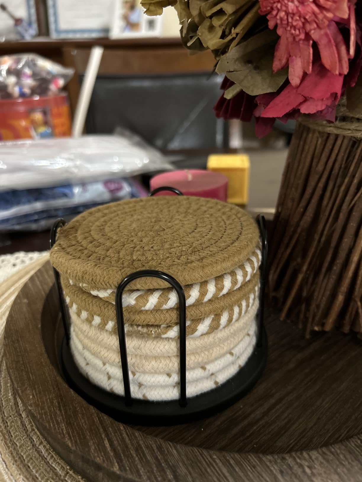 Lazebox Coasters Set of 8 for Drinks, 4 Inch Large Coasters for Coffee Table, Tabletop Protection for Hot & Cold Drinks, Versatile Coasters for Home Decor, Non-Slip & Easy to Clean, Coffee customer photo 1