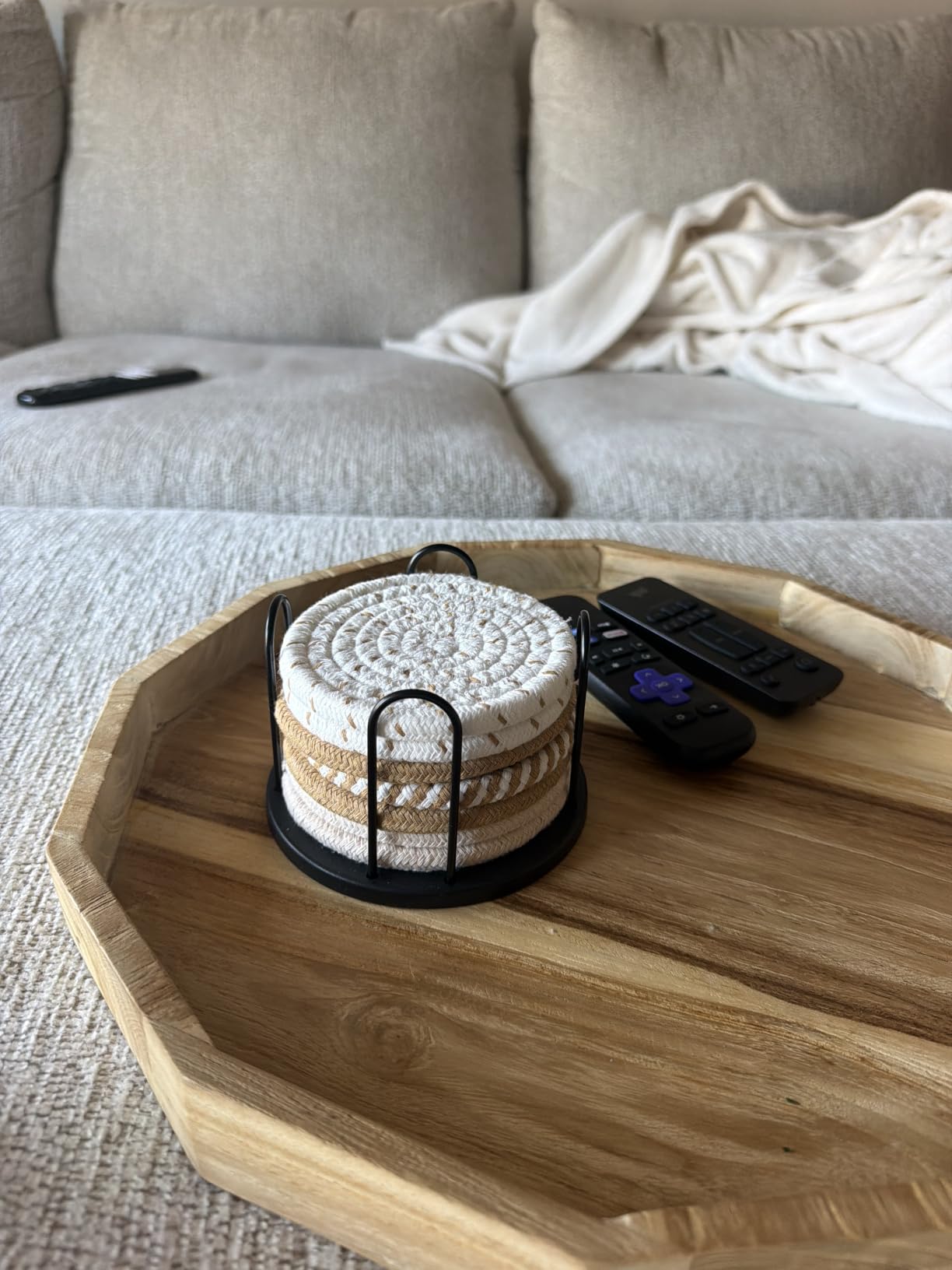 Lazebox Coasters Set of 8 for Drinks, 4 Inch Large Coasters for Coffee Table, Tabletop Protection for Hot & Cold Drinks, Versatile Coasters for Home Decor, Non-Slip & Easy to Clean, Coffee customer photo 2