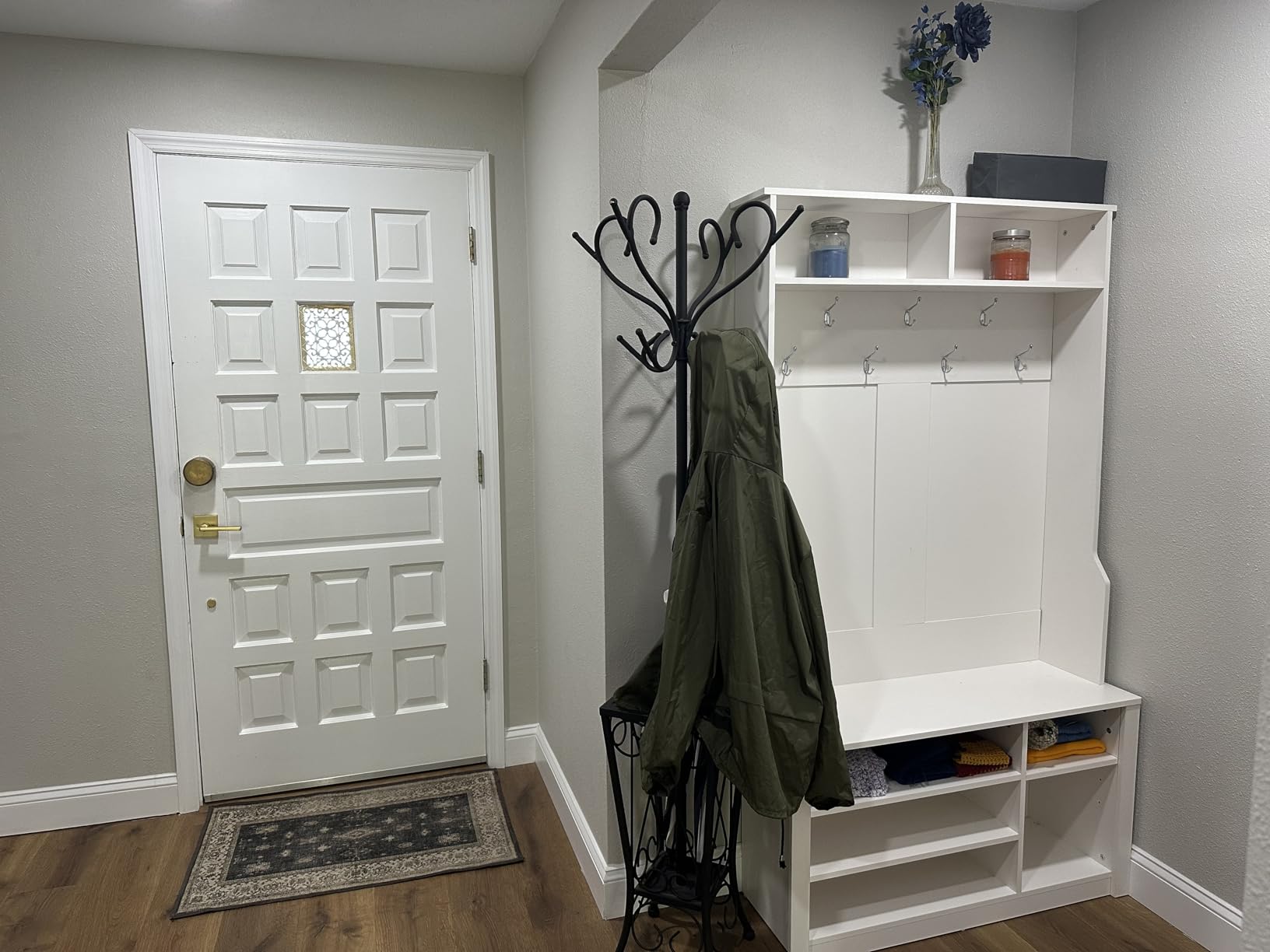 Aiho Entryway Hall Tree with Bench and Storage, Rustic Brown customer photo 1