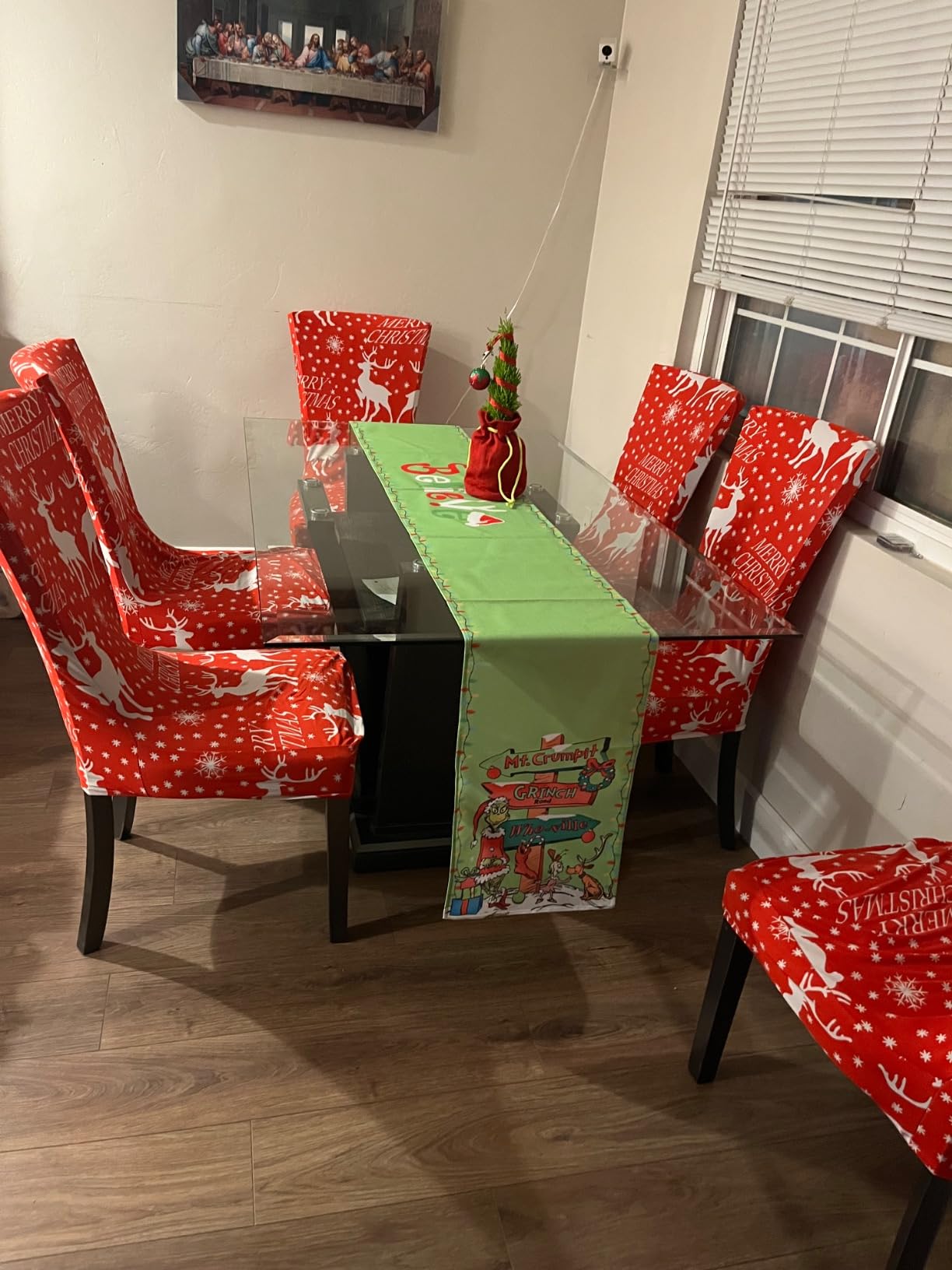 Christmas Table Runner Merry Christmas Winter Holiday Party Decoration Xmas Fireplace Kitchen Dining Room Home Decor (Green, 13
