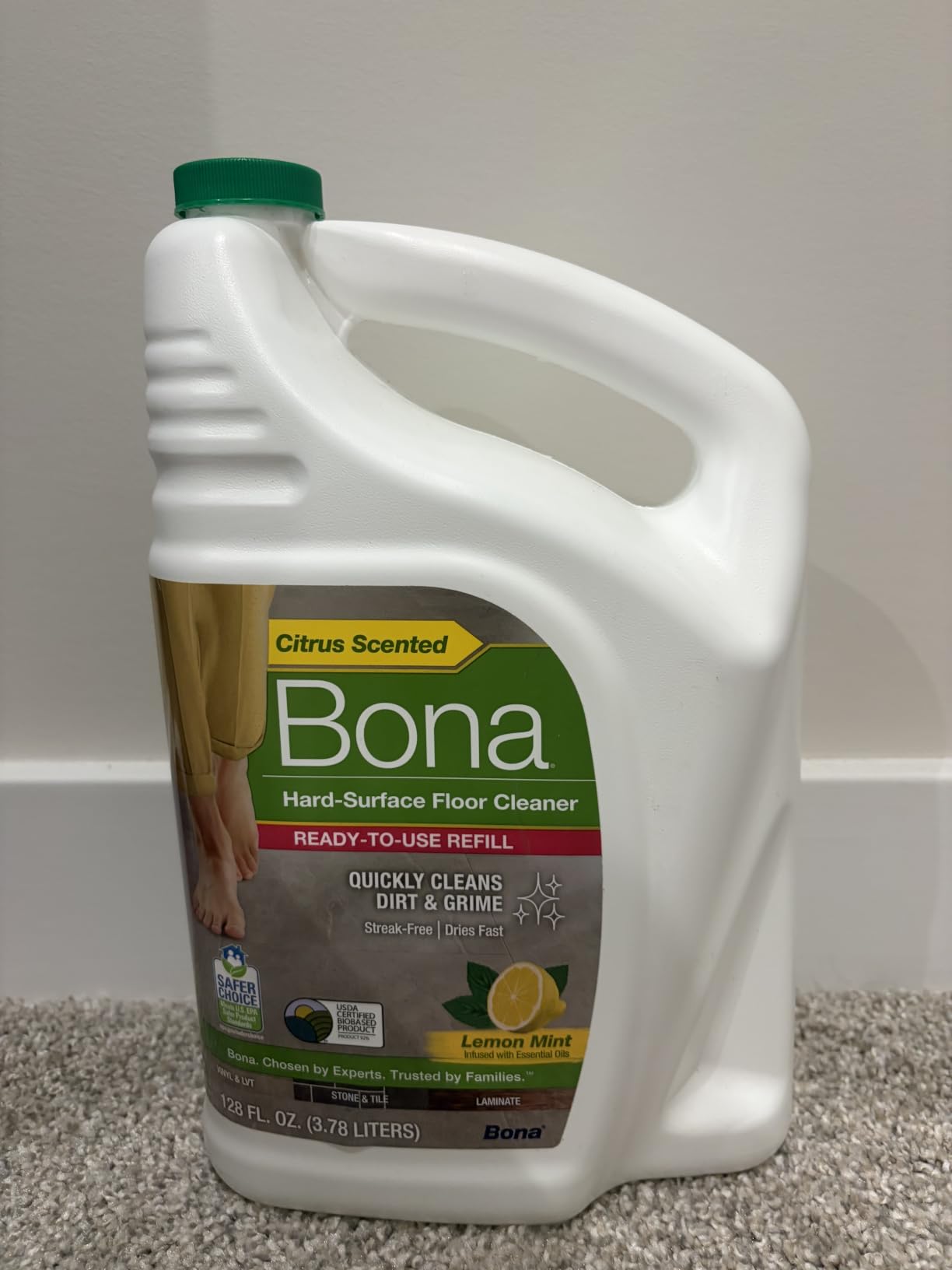 Bona Multi-Surface Floor Cleaner Refill - 128 fl oz - Lemon Mint | Residue-Free Floor Cleaning Solution Refill for Spray Mop and Spray Bottles - Use on Stone, Tile, Laminate, and Vinyl Floors customer photo 1