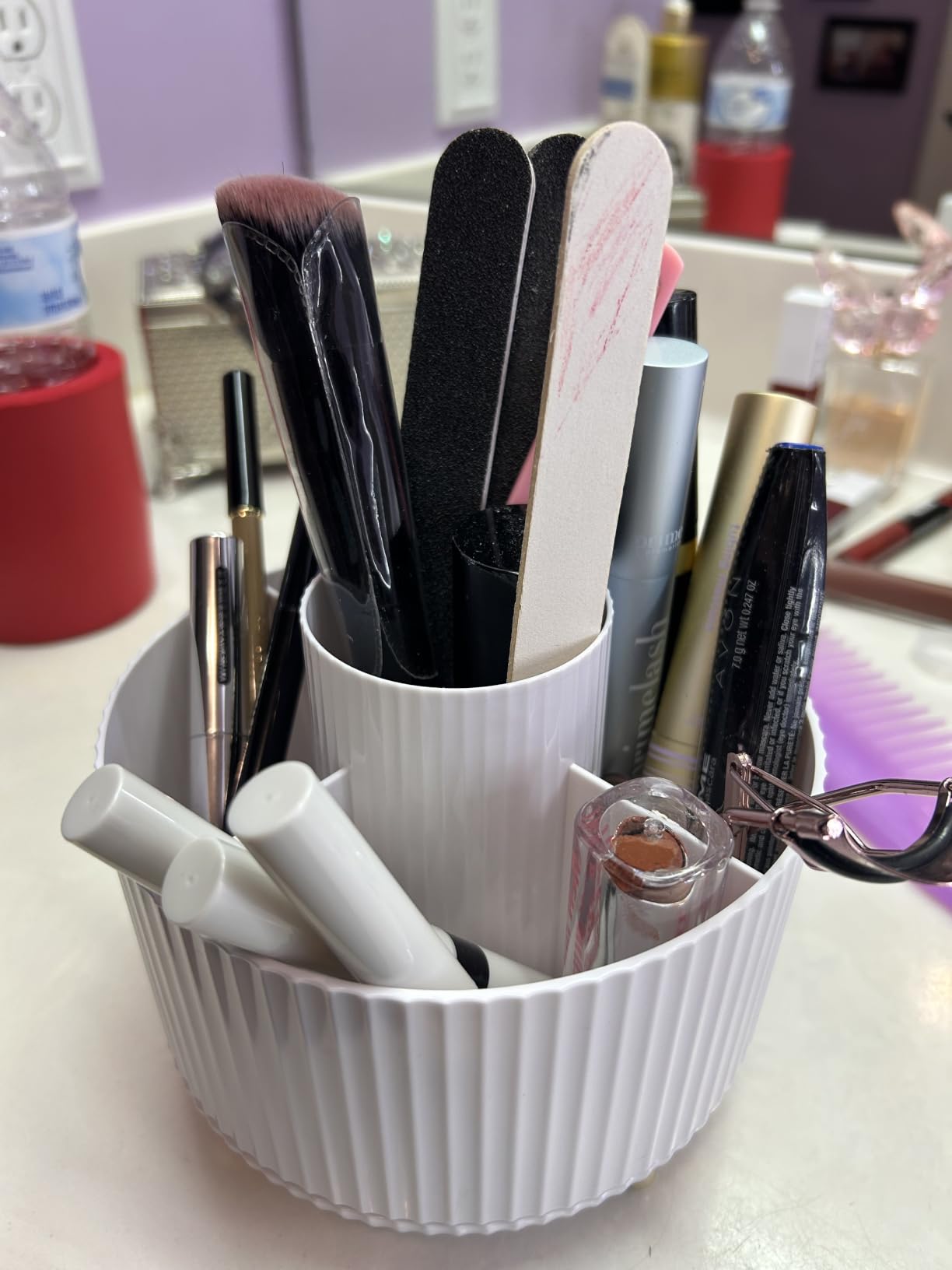 fanado 360° Rotate Makeup Brush Holder Organizer, Makeup Organizers Countertop, Makeup organization and Skincare Storage for Vanity, Desktop, Bathroom (White) customer photo 2