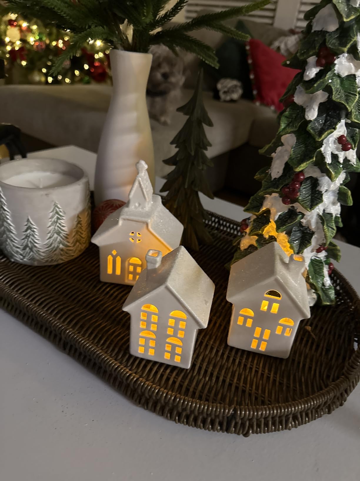 Mwfus 7 Pcs Christmas Miniature Porcelain Village Sets with LED Lights customer photo 2