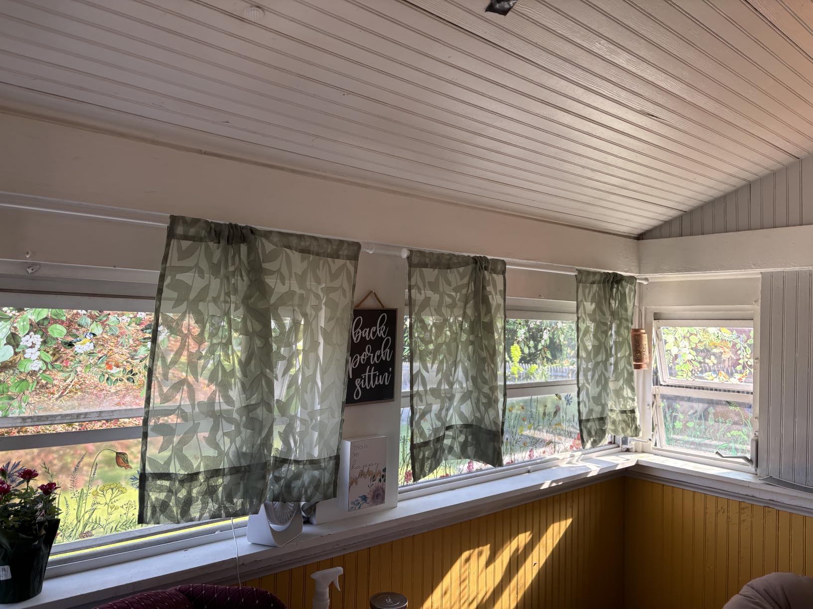Lecloud Leia 14 Inch Sage Valance for Window Green Sheer Curtains 2 PCS, Jacquard Texture Leaves Semi Voile Living Room Curtain for Small Window, Dual Rod Pockets Bedroom Kitchen Valance, 38W x 14L customer photo 1