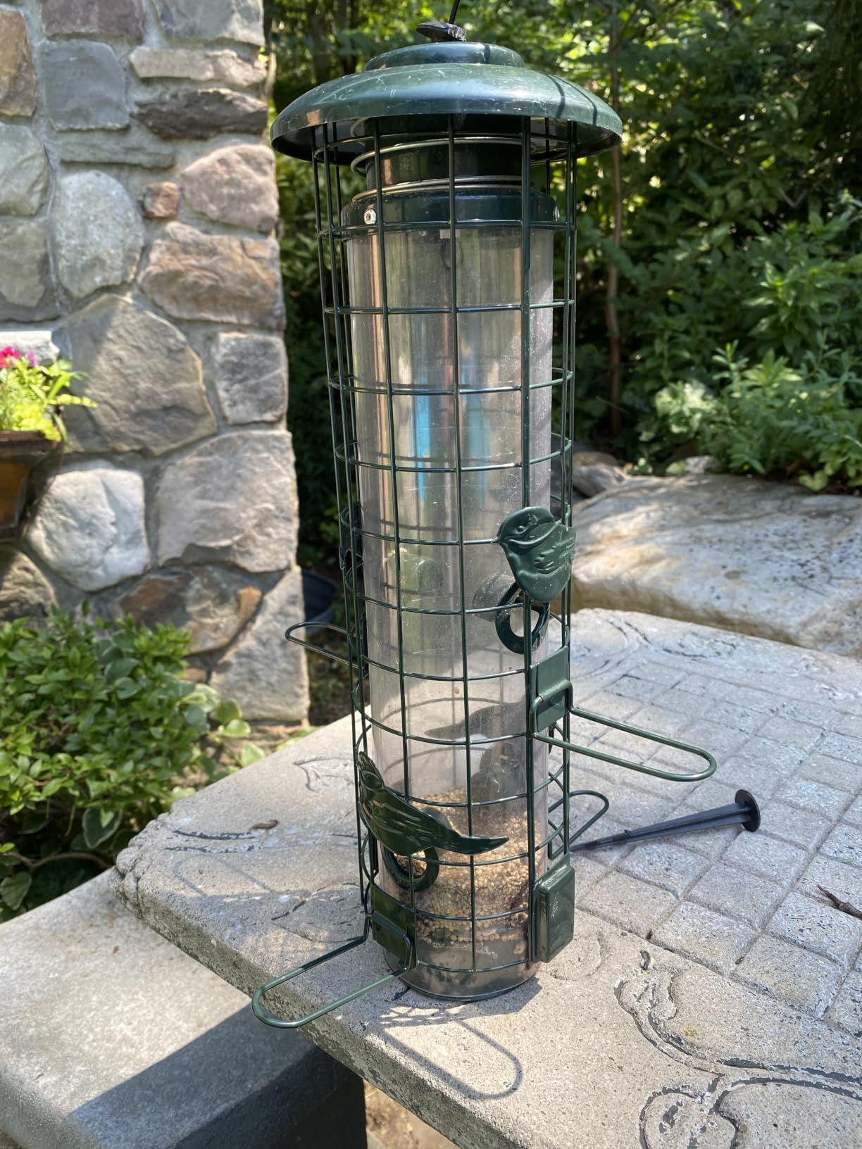 Squirrel Proof Bird Feeder,Metal Mesh Bird Feeders for Outdoors Hanging,Gravity Protection Squirrel Proof Wild Bird Feeders with Finch Cardinal Chickadee,3LB Large Capacity,Green customer photo 2