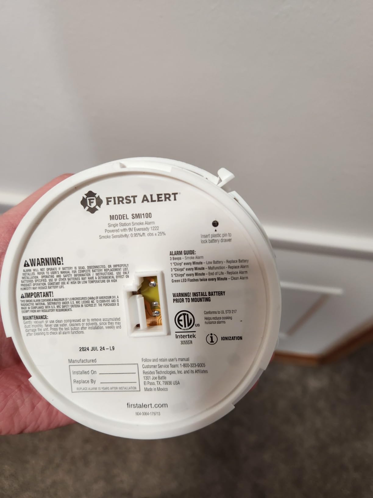 First Alert Battery Smoke Alarm customer photo 1