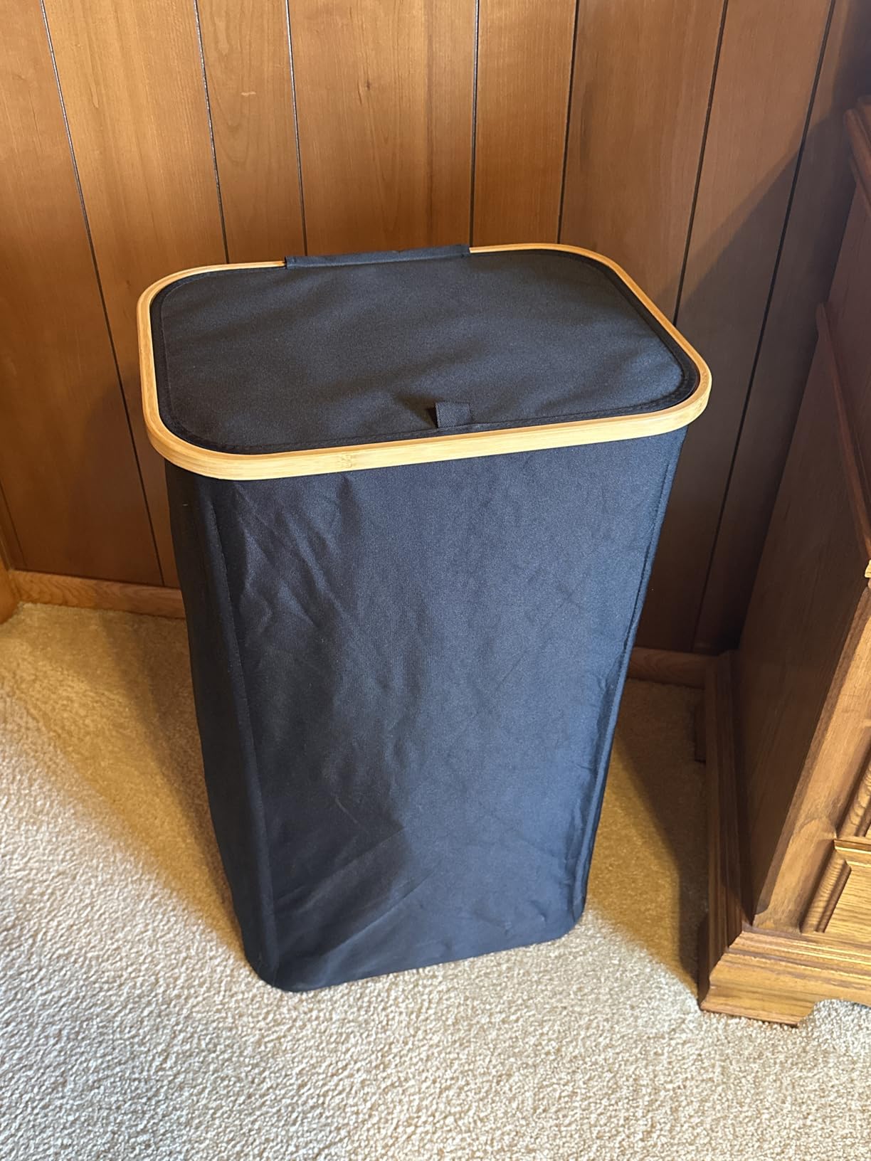 SpaceAid Laundry Hamper with Lid, 110L Large Tall Clothes Basket Bin with Bamboo Handles, Collapsible Laundry Hamper for Bedroom, Bathroom, Dorm, Laundry Room - Black customer photo 2