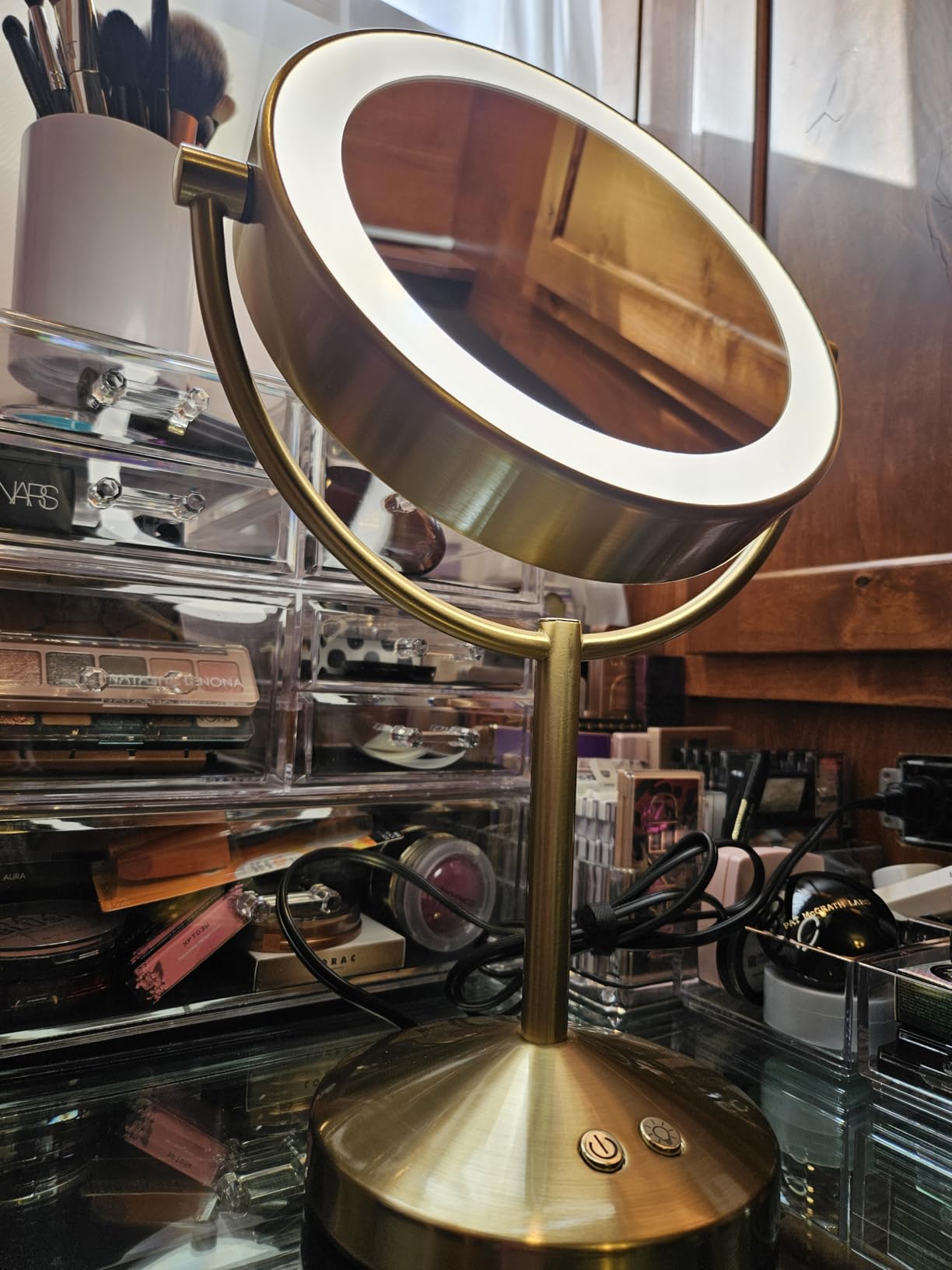 Conair LED Vanity Mirror, Double-Sided, 10x Magnification, Satin Nickel, Lighted Makeup Mirror with 3 Color Modes, 360° Rotation customer photo 2