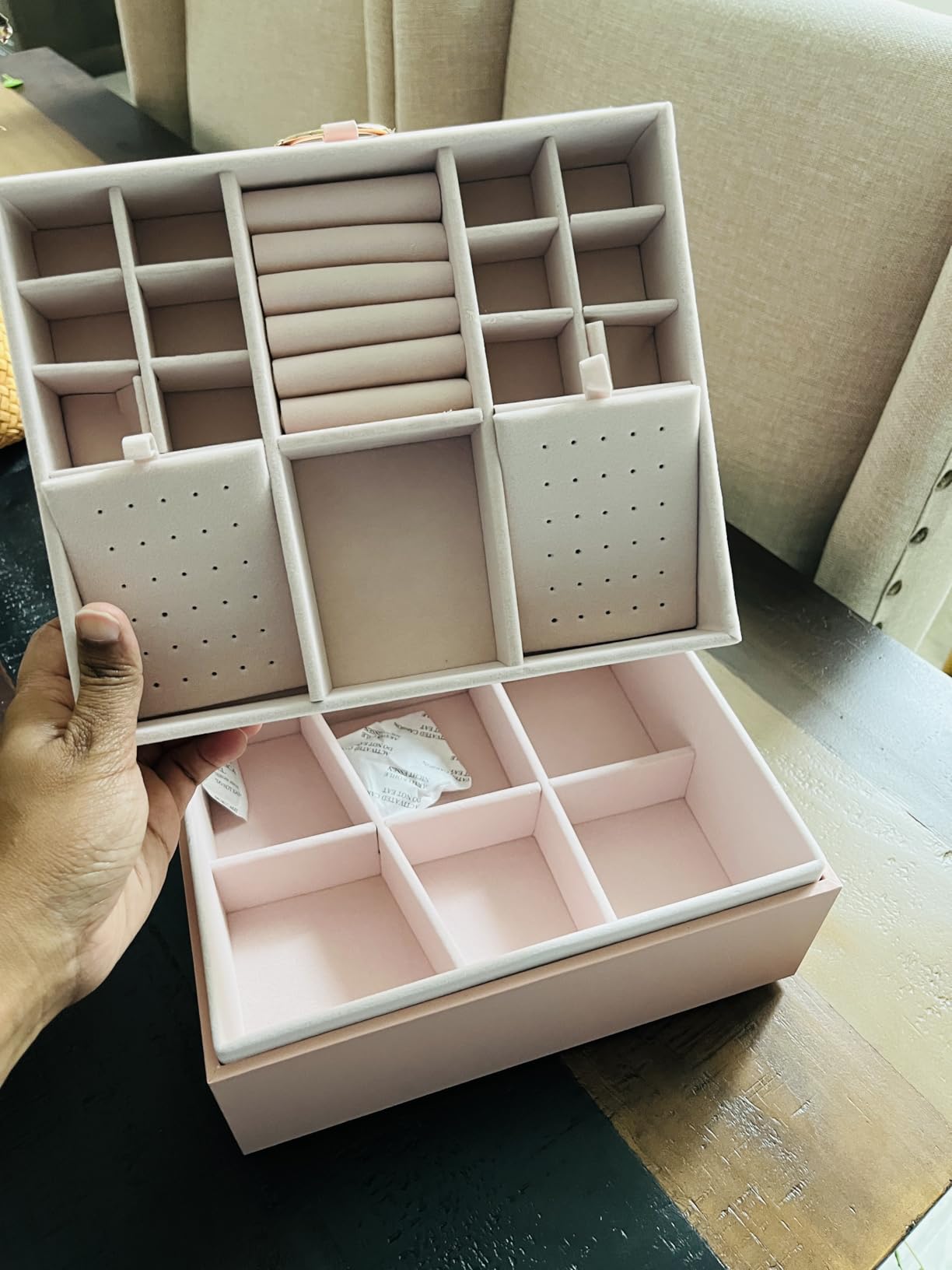 SONGMICS 2-Layer Jewelry Box with Handle, Removable Tray, Floating Effect customer photo 2