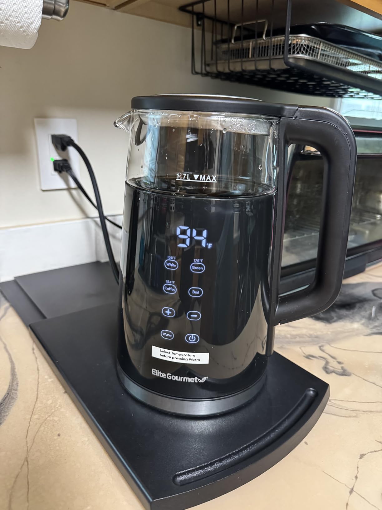 Elite Gourmet 1.7L Dual-Wall Cool-Touch Tea Kettle, Touchscreen, Black | Borosilicate Glass, 304 Stainless Steel Interior, Programmed Digital Keep Warm, Auto Off & Audible Indicator customer photo 2