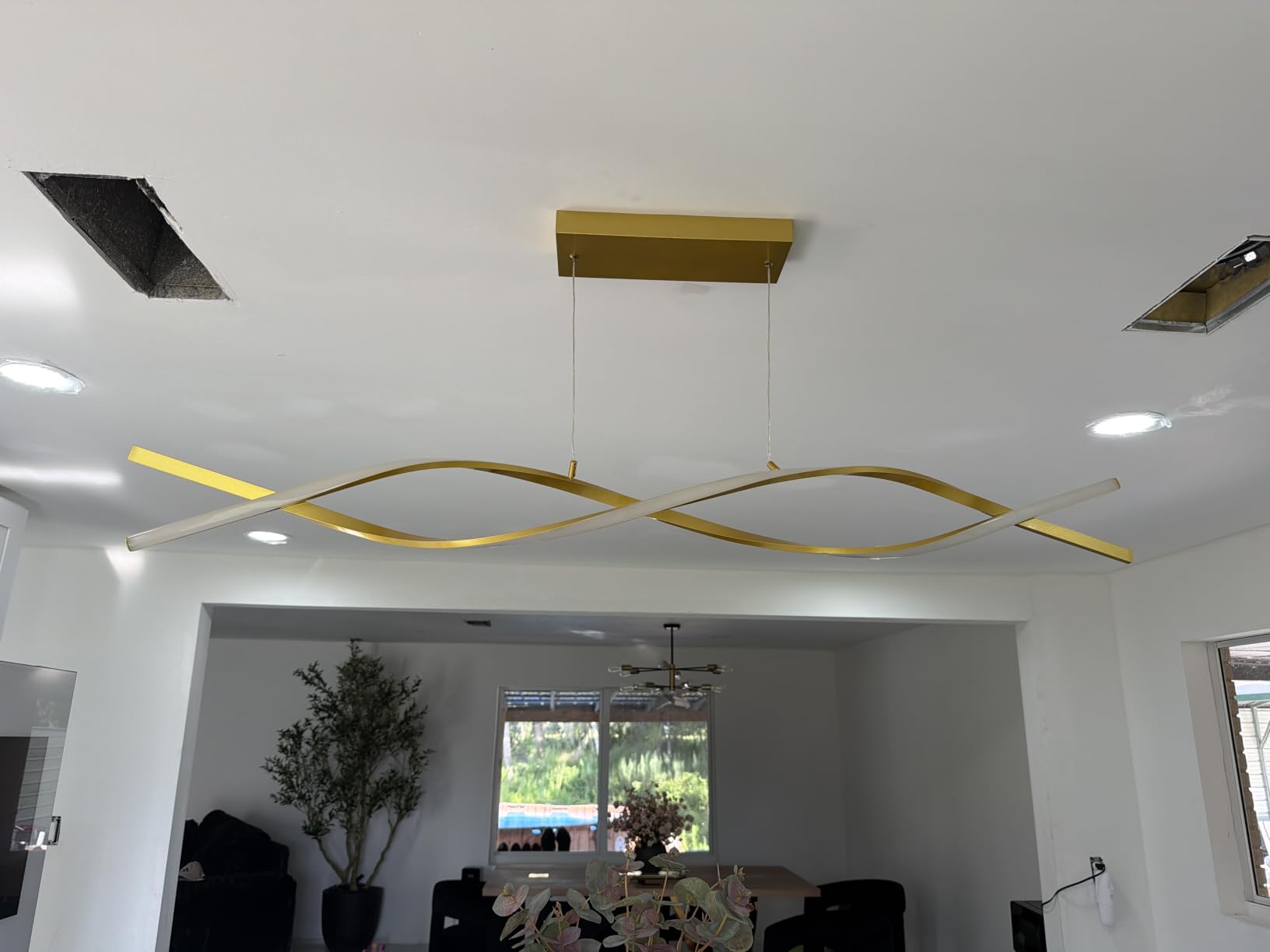 Modern Chandelier, Linear Pendant Light LED Dimmable Hanging Light Fixture, 3000K-6500K with Remote Control (Black, 47IN) customer photo 2
