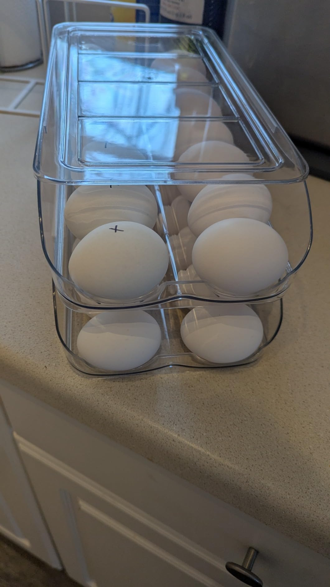 RoskDeewat Egg Holder for Fridge, Automatic Rolling Egg Container -2 Tier customer photo 2