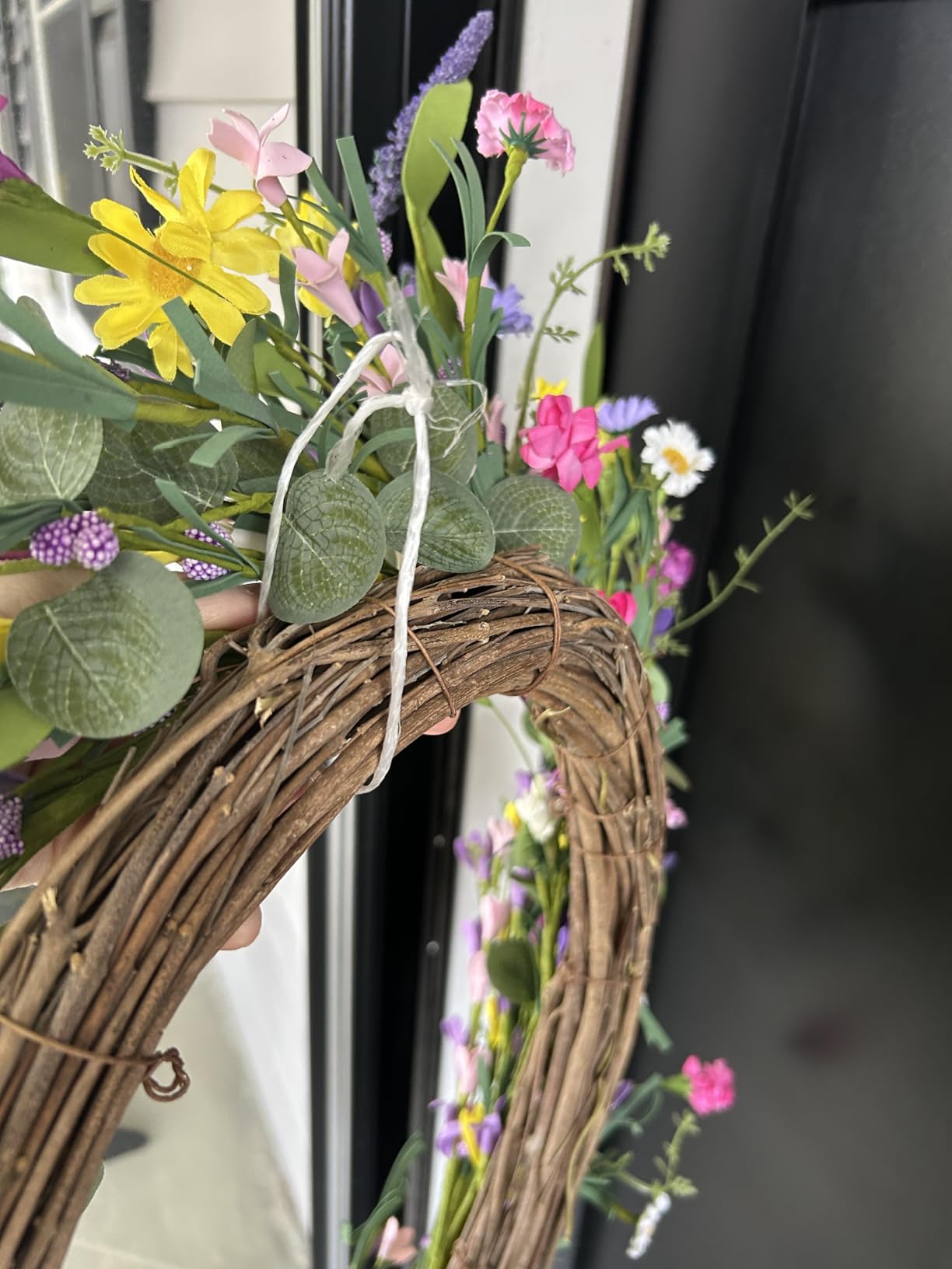 J'FLORU Spring Wreaths for Front Door 22 Inch Artificial Summer Wreath Daisy and Lavender Wreath with Wildflowers for Home Wall Farmhouse Springtime Easter Holiday Party customer photo 1