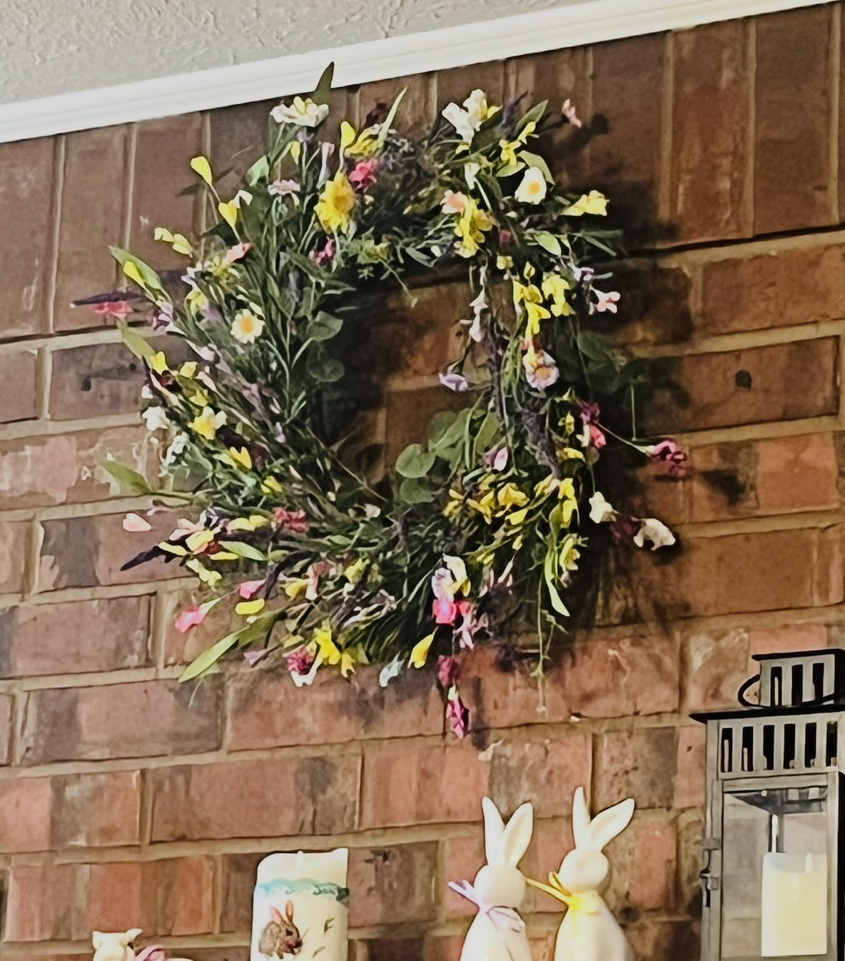 J'FLORU Spring Wreaths for Front Door 22 Inch Artificial Summer Wreath Daisy and Lavender Wreath with Wildflowers for Home Wall Farmhouse Springtime Easter Holiday Party customer photo 2