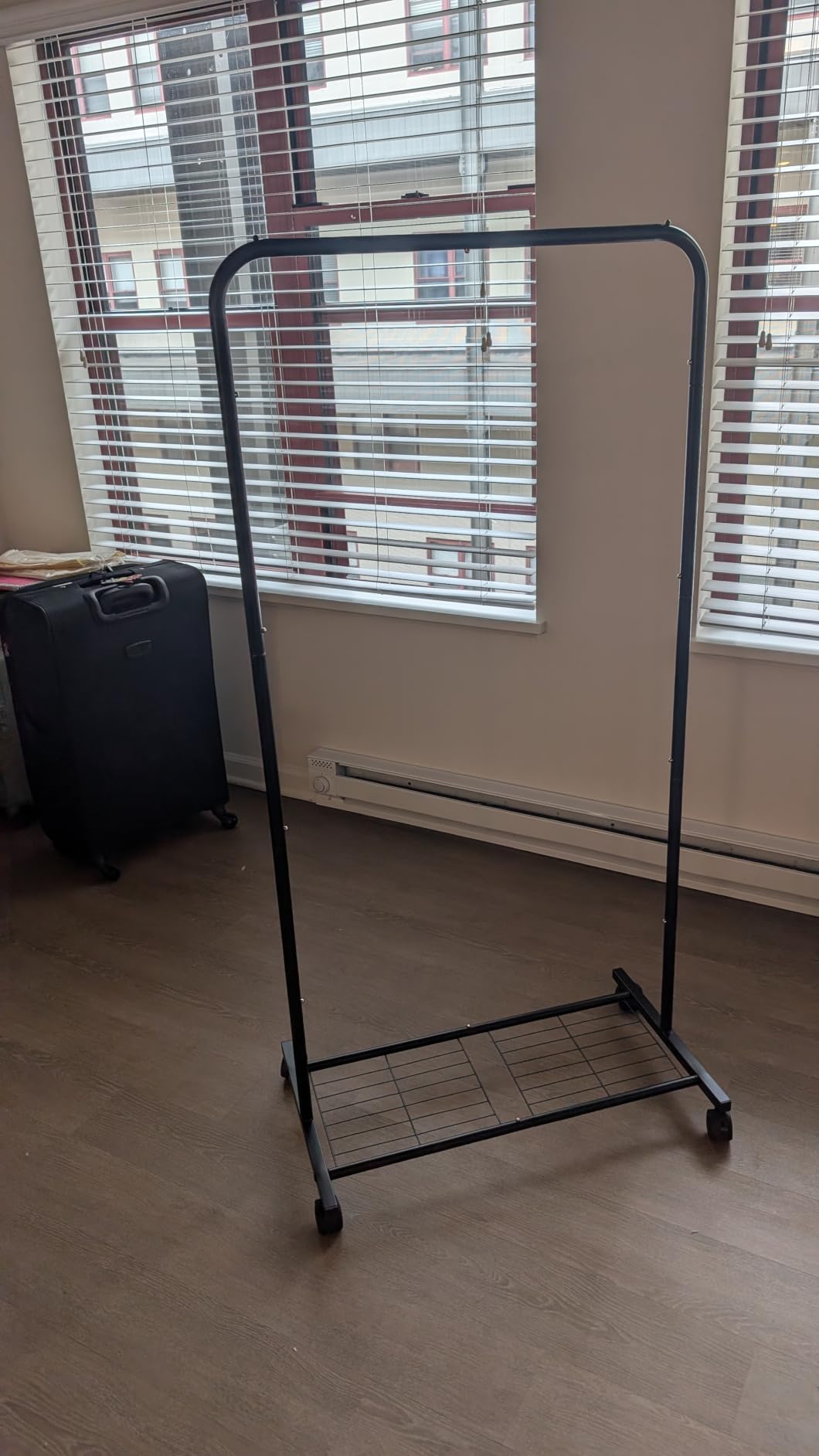 Sakugi Clothes Rack - Clothing Rack with Storage Mesh Shelf & Casters, Heavy-Duty Metal Clothing Rack for Hanging Clothes, Dresses, Coats, Large Load Capacity, Easy Assembly, Black, 28.0