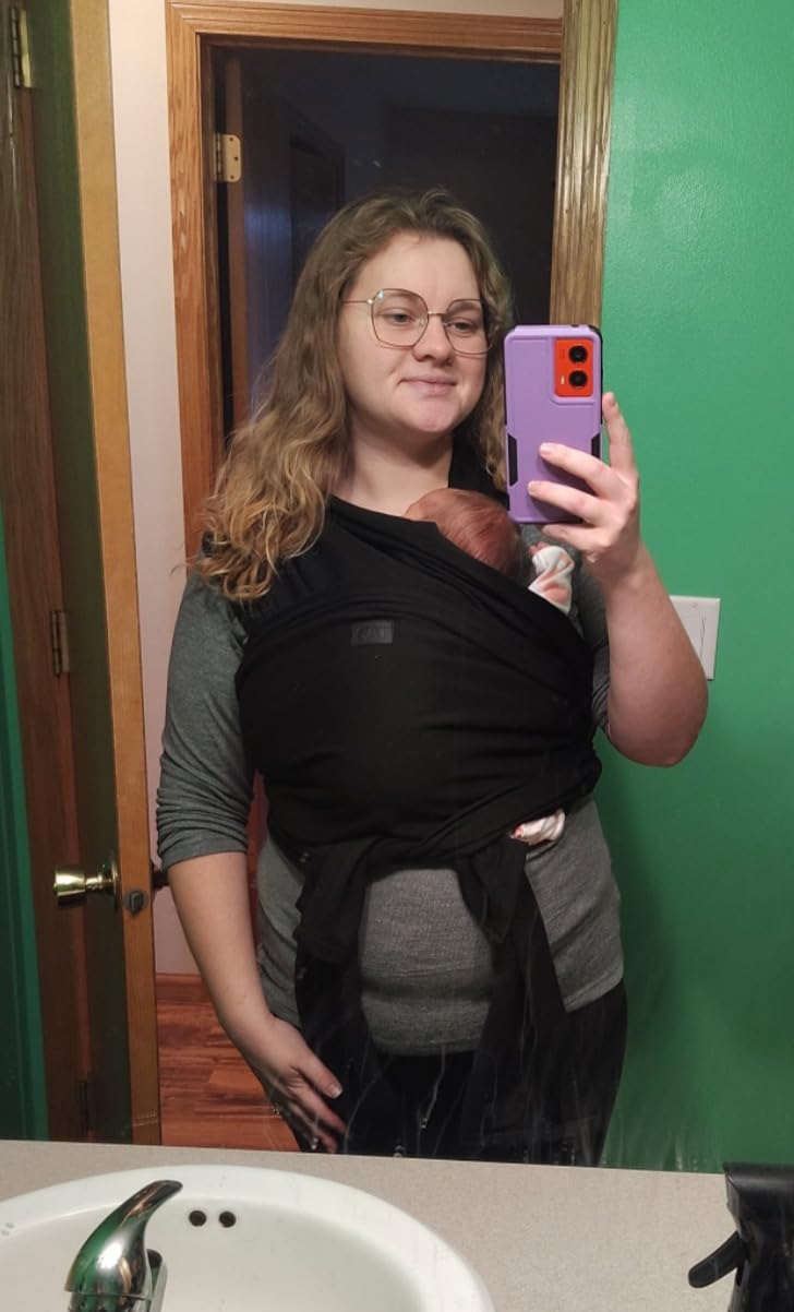 TAB Baby Wrap Ring Sling Carrier, Newborn to Toddler, Adjustable Ergonomic Design for Mom & Dad, Soft Breathable One-Handed Nursing Cover, Baby Shower & Registry Gift, Dark Gray & Gold Rings customer photo 2