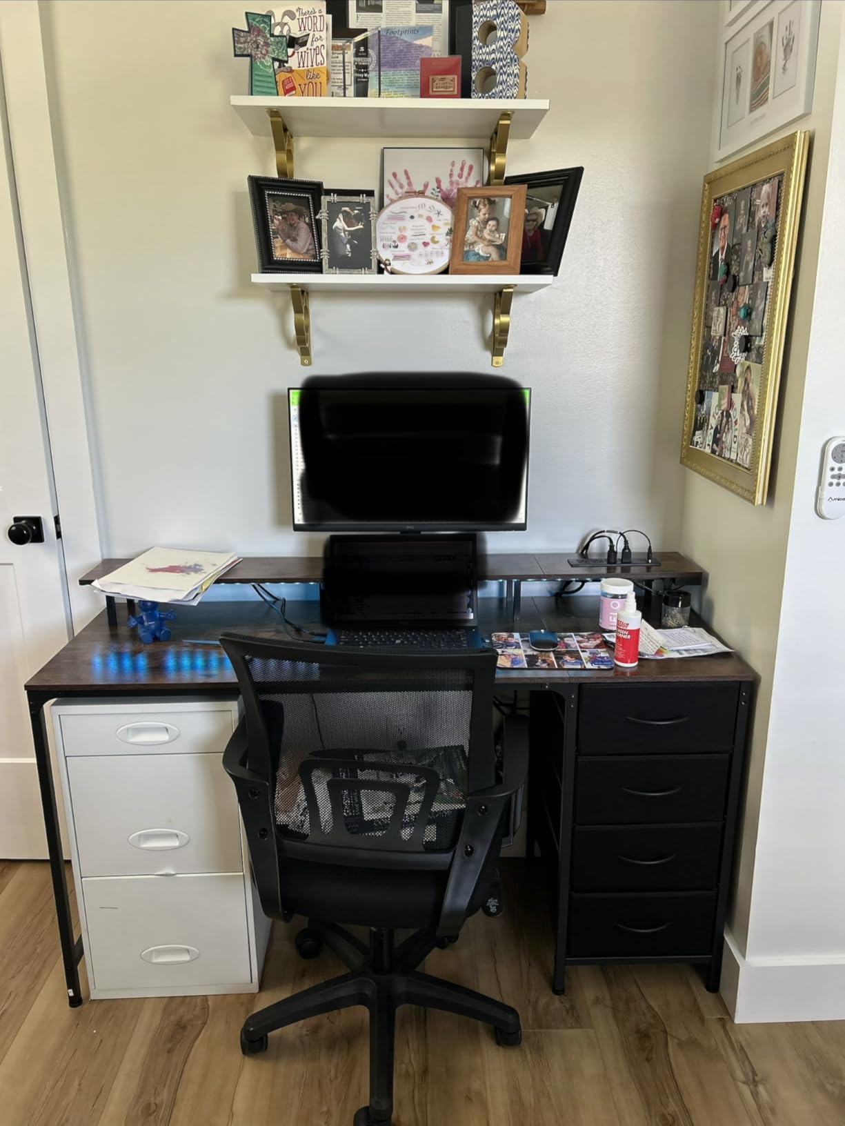 Huuger 63 Inch Computer Desk with Power Outlets and LED Lights, Gaming Desk with 4 Drawers, Office Desk with Monitor Stand, Study Desk Work Desk for Home Office, Black customer photo 1
