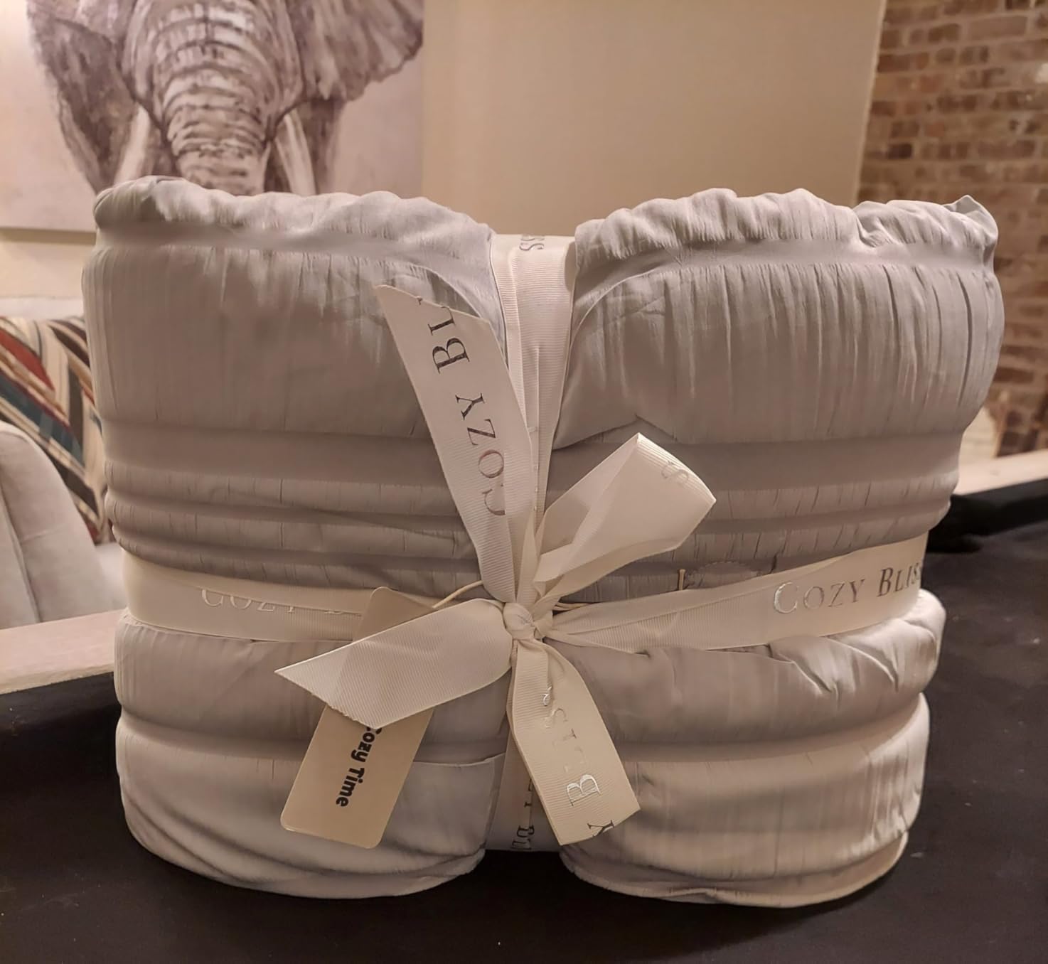 Cozy Bliss Seersucker Cooling Comforter Queen Size, Q-Max 0.45 Reversible Lightweight Cooling Blanket, Breathable Silk Smooth Summer Bedding Quilt for Hot Sleepers Night Sweats Dark Grey customer photo 2