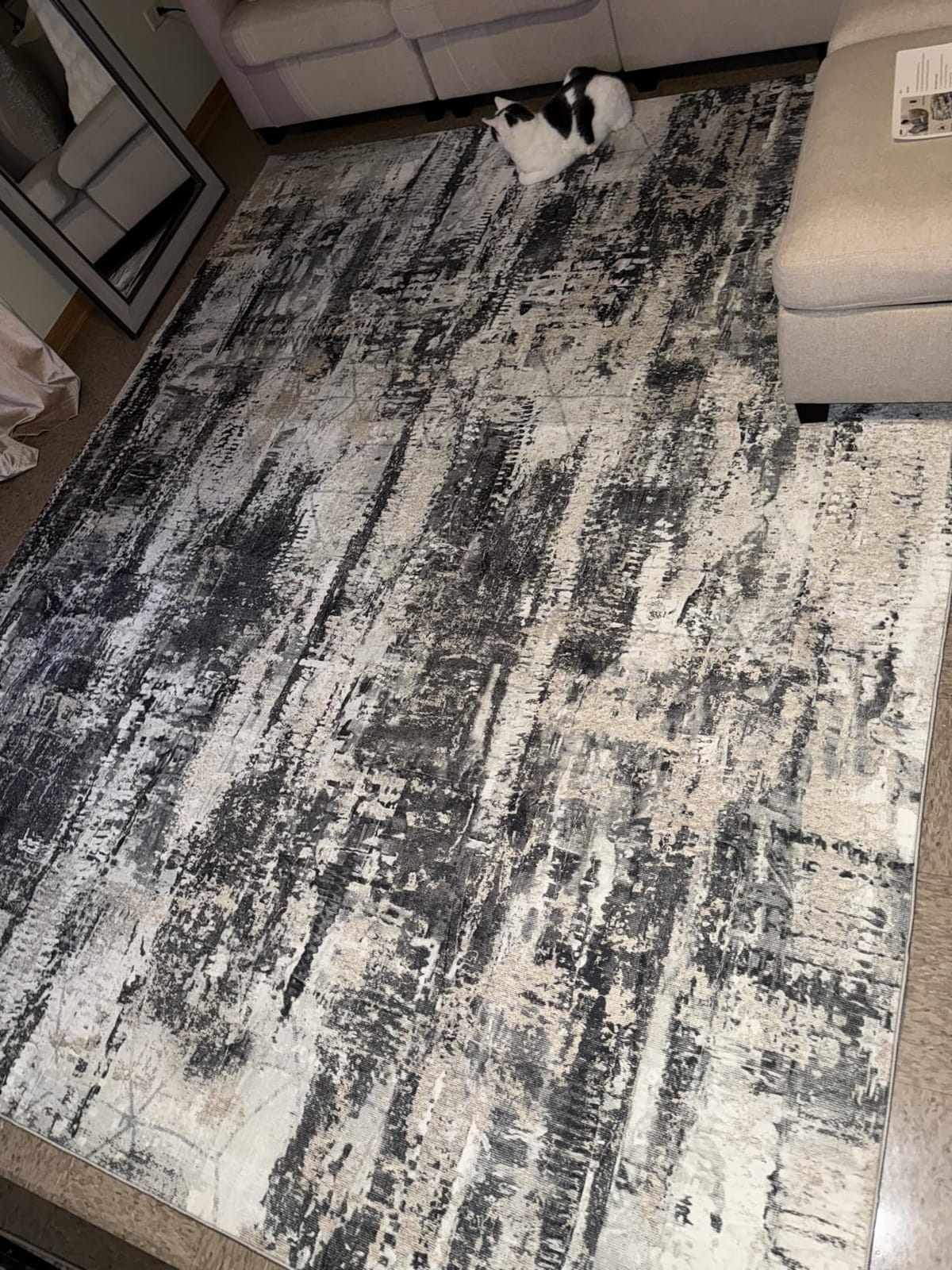 8x10 Area Rugs for Living Room: Washable Abstract Black Grey Gold Carpet customer photo 2