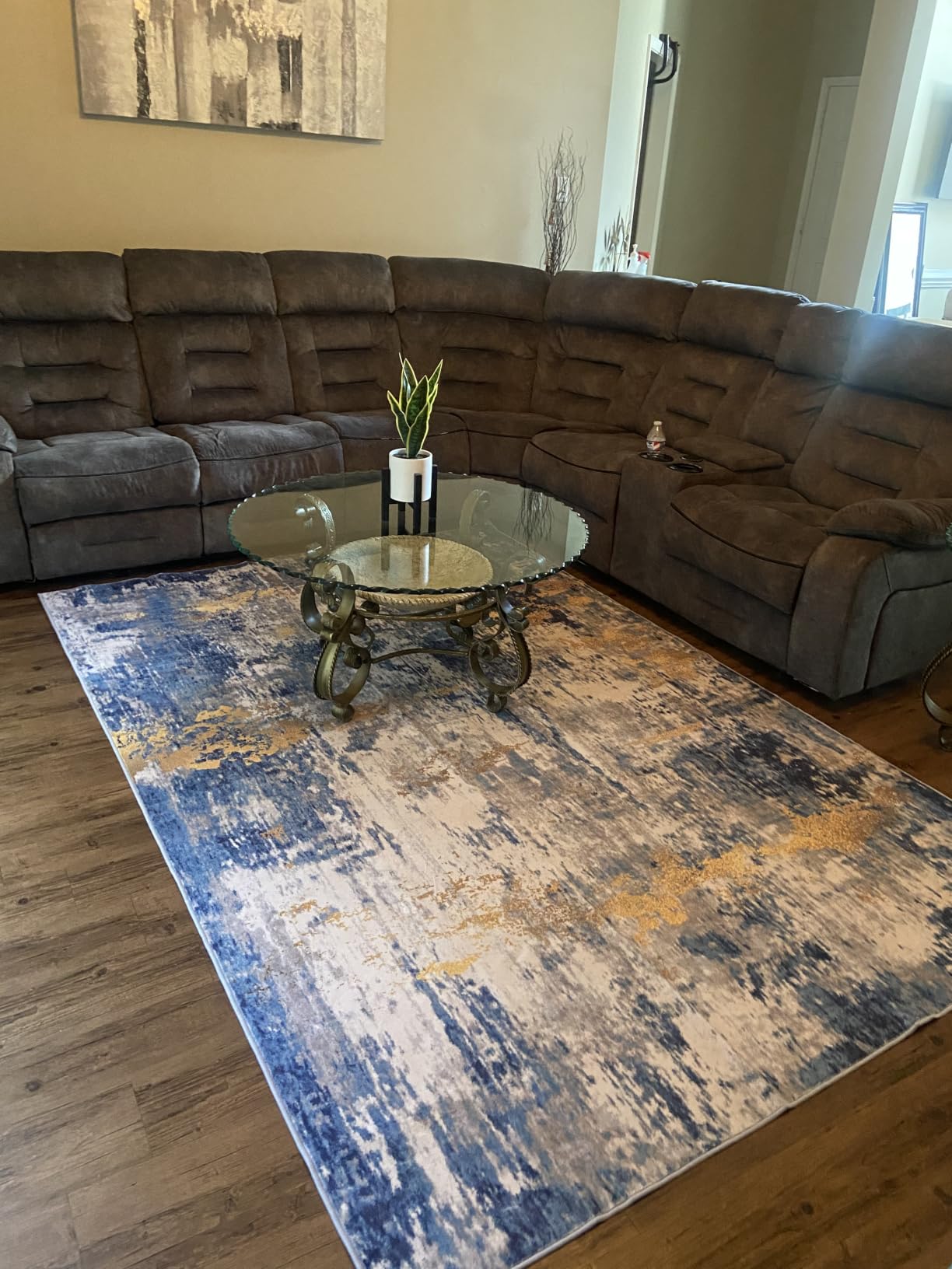 RELEANY Washable 5'x7' Abstract Area Rug for Living Room Blue Gray | Carpet for Bedroom, Kitchen, Office, Hallway and Entryway, Printed Pattern, Non-Slip, Soft, Stain-Resistant, Easy to Clean customer photo 2