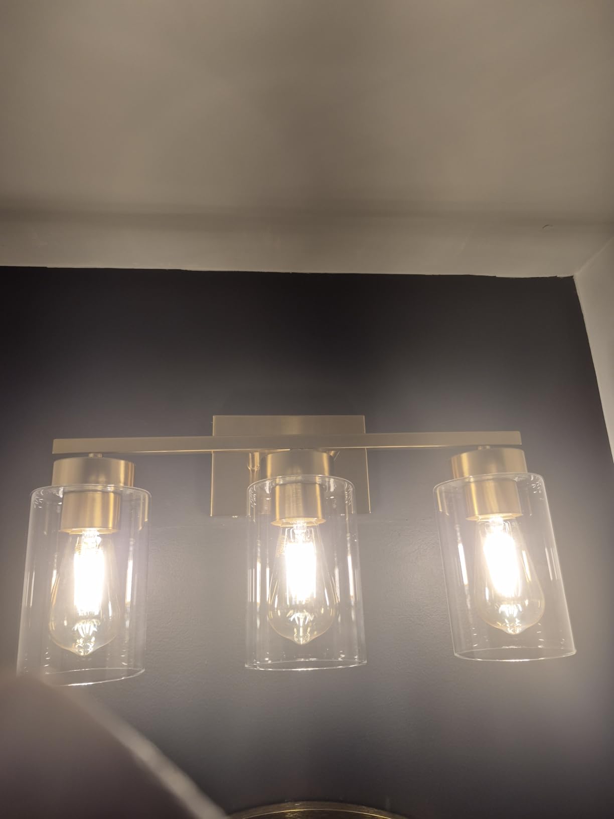 3-Light Bathroom Vanity Light, Modern Brushed Gold Wall Lights with Clear Glass Shades, Bathroom Wall Sconce Lamp for Mirror Living Room Bedroom Hallway customer photo 1