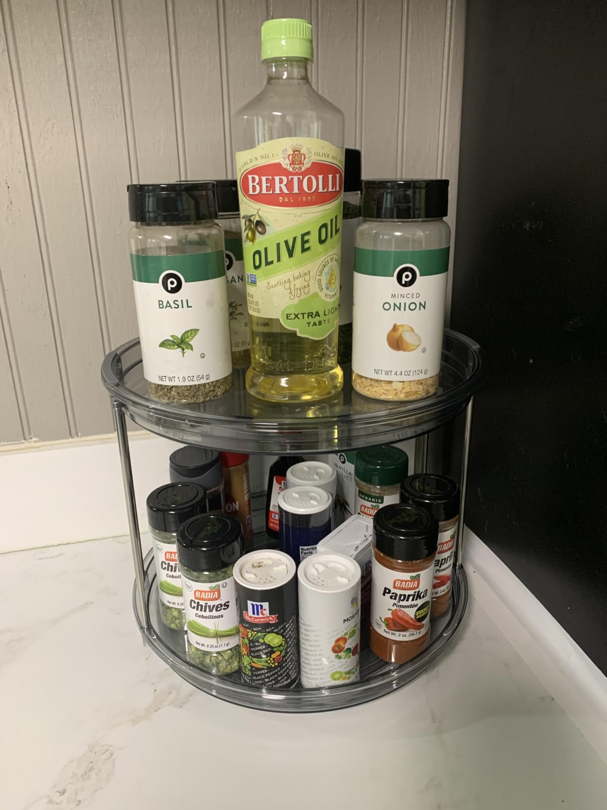 LAMU 2 Tier Lazy Susan Turntable Organizer 9.25'' Rotating Spice Rack Organization for Cabinet, Kitchen, Pantry, Countertop, Bathroom, Vanity, Medicine Cabinet Organizer, Clear customer photo 2