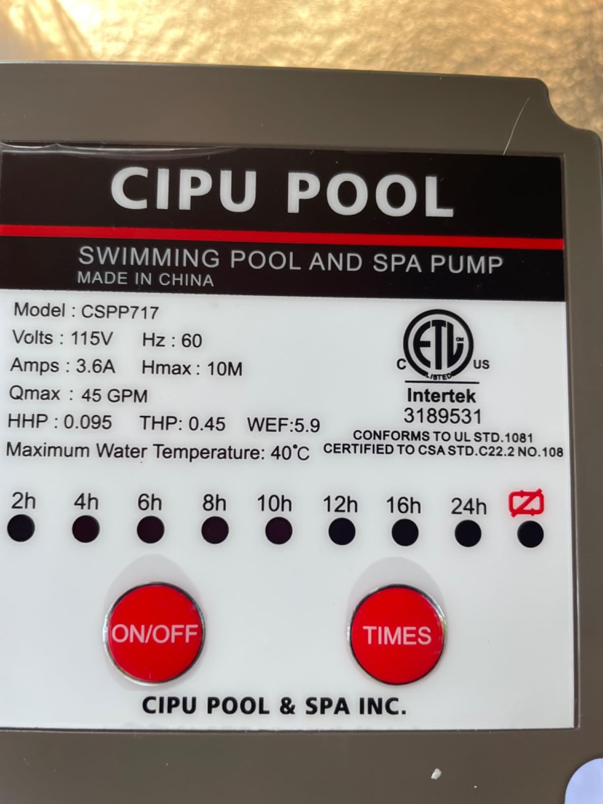 CIPU Pool Pump with Timer 2700GPH 115V Powerful Self Priming Above Ground Swimming Pool Pump 0.35HP with Filter Basket Low Noise for Pools Hot Tub Spa Water Circulation customer photo 1