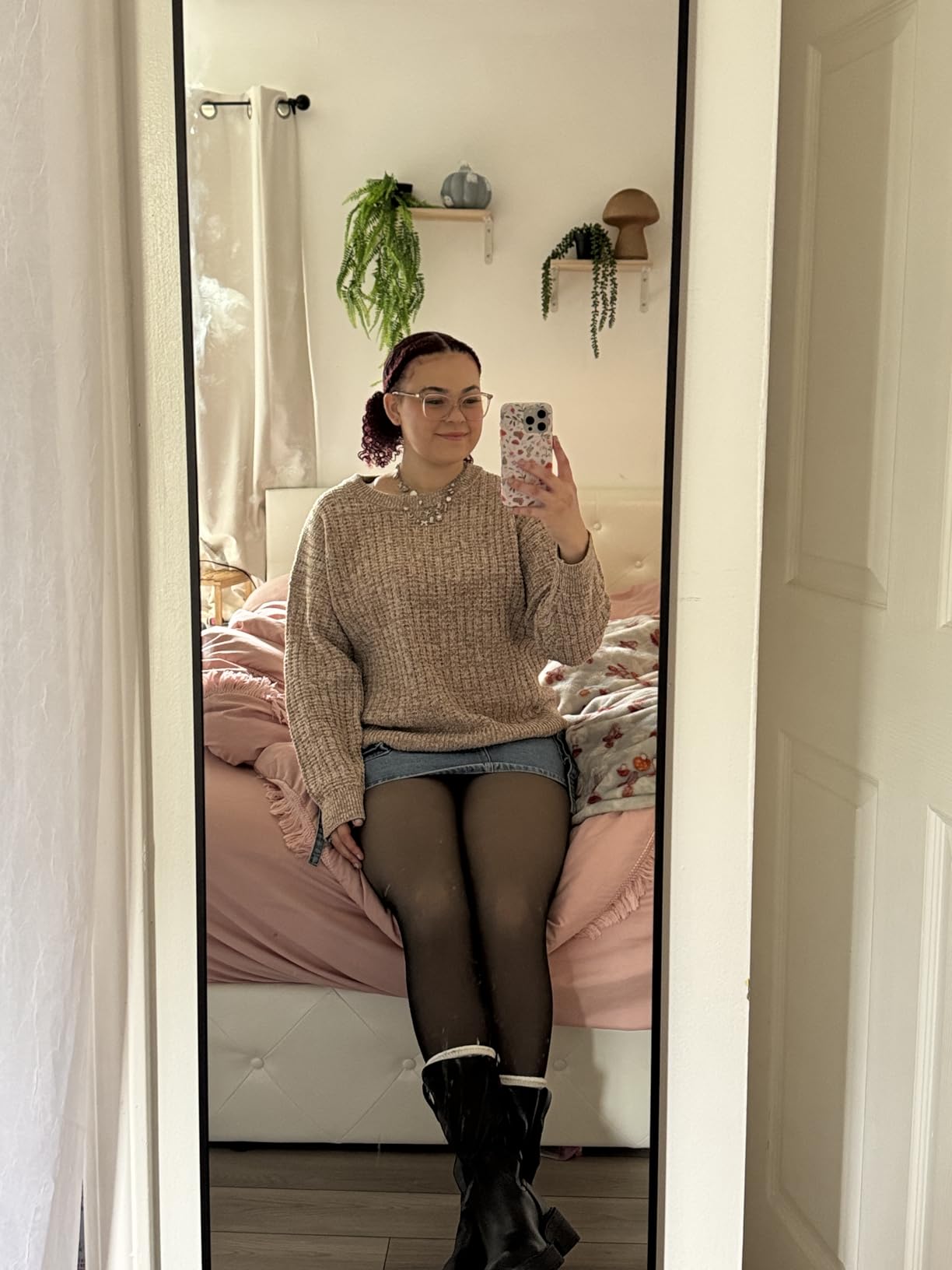 Delma Full Length Mirror with Stand, Black Floor Mirror | Aluminium alloy frame with HD float glass for distortion-free reflection. Free standing or wall mounted. customer photo 1
